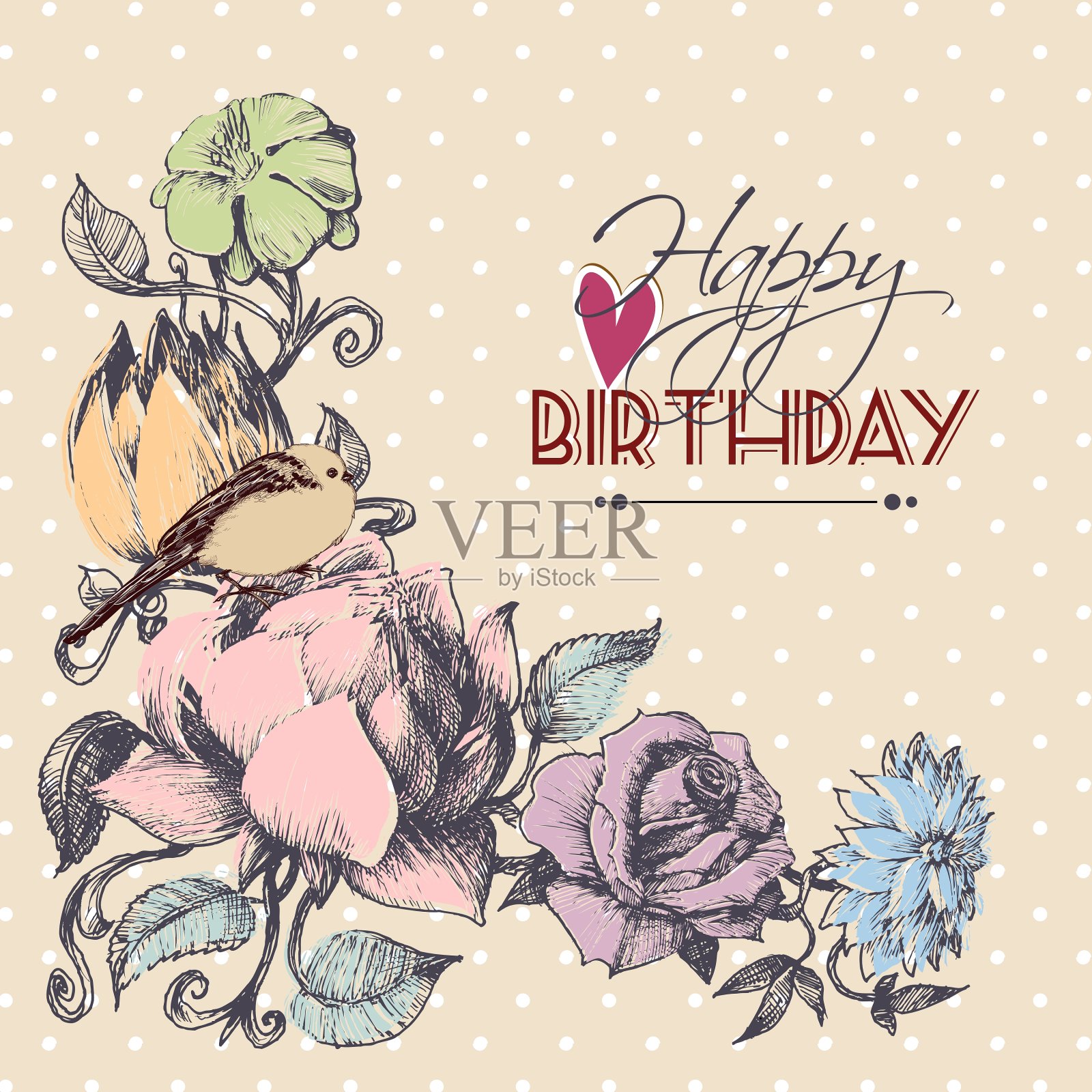 生日贺卡花角装饰品设计模板素材