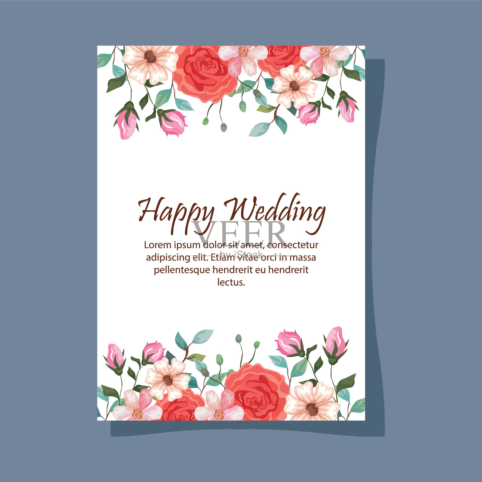 快乐的婚礼请柬用鲜花装饰插画图片素材