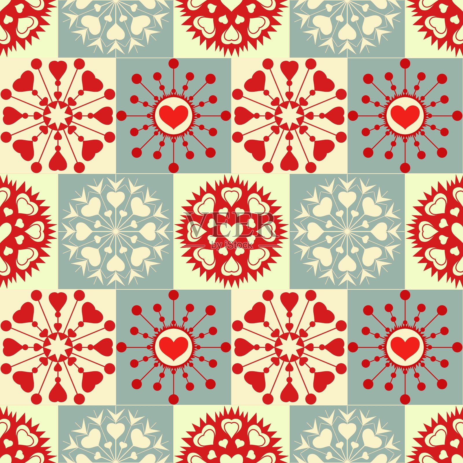 圣诞无缝图案的心雪花设计模板素材