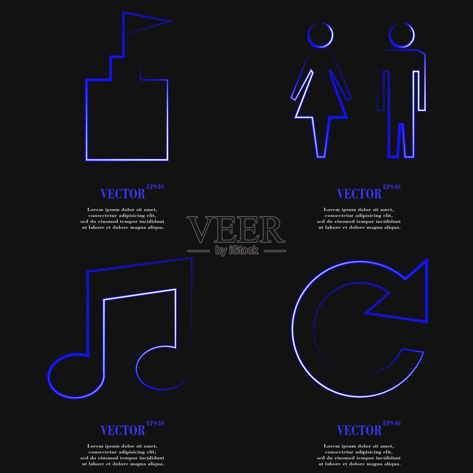 一套时尚的蓝色图标趋势符号插画图片素材