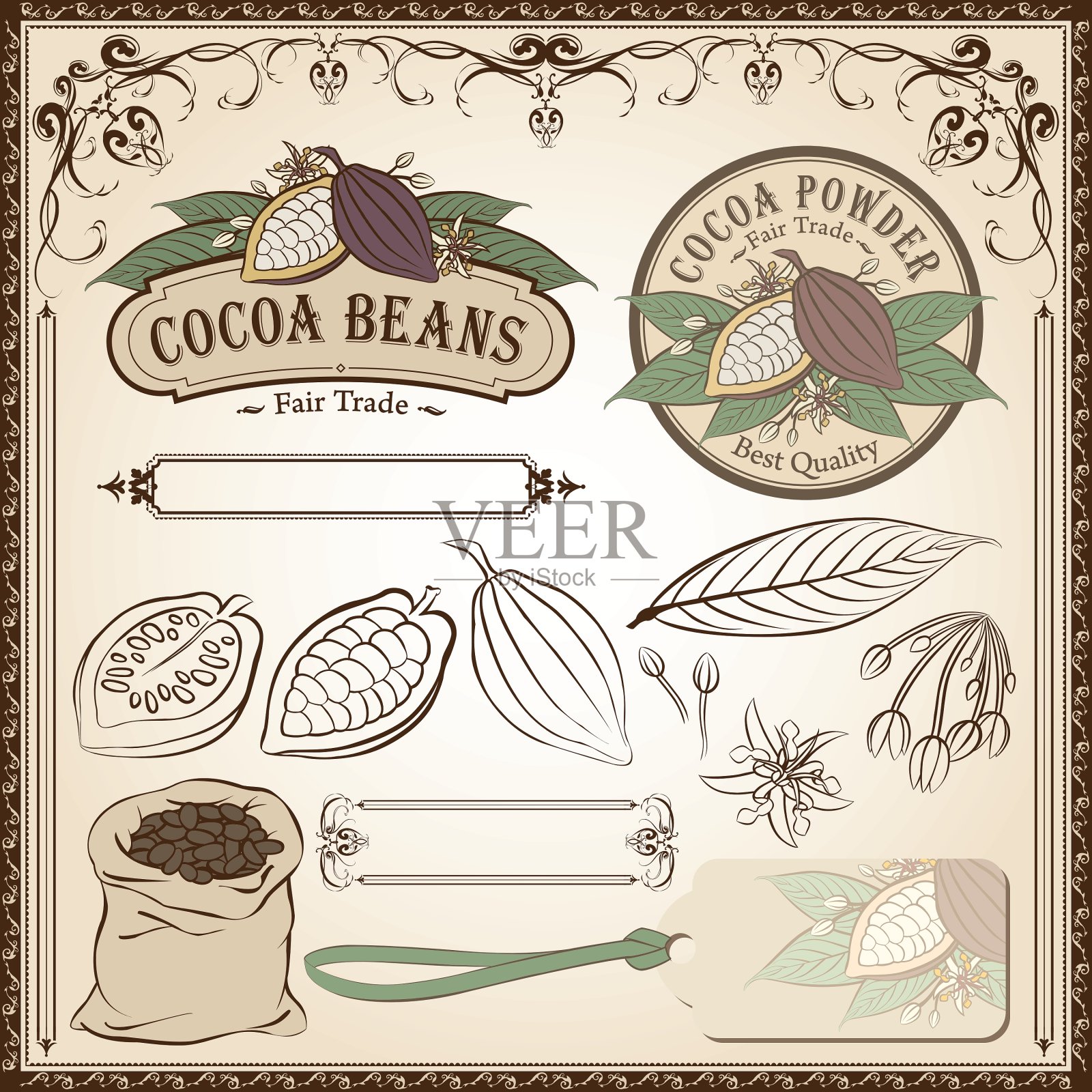 可可公平交易套装插画图片素材