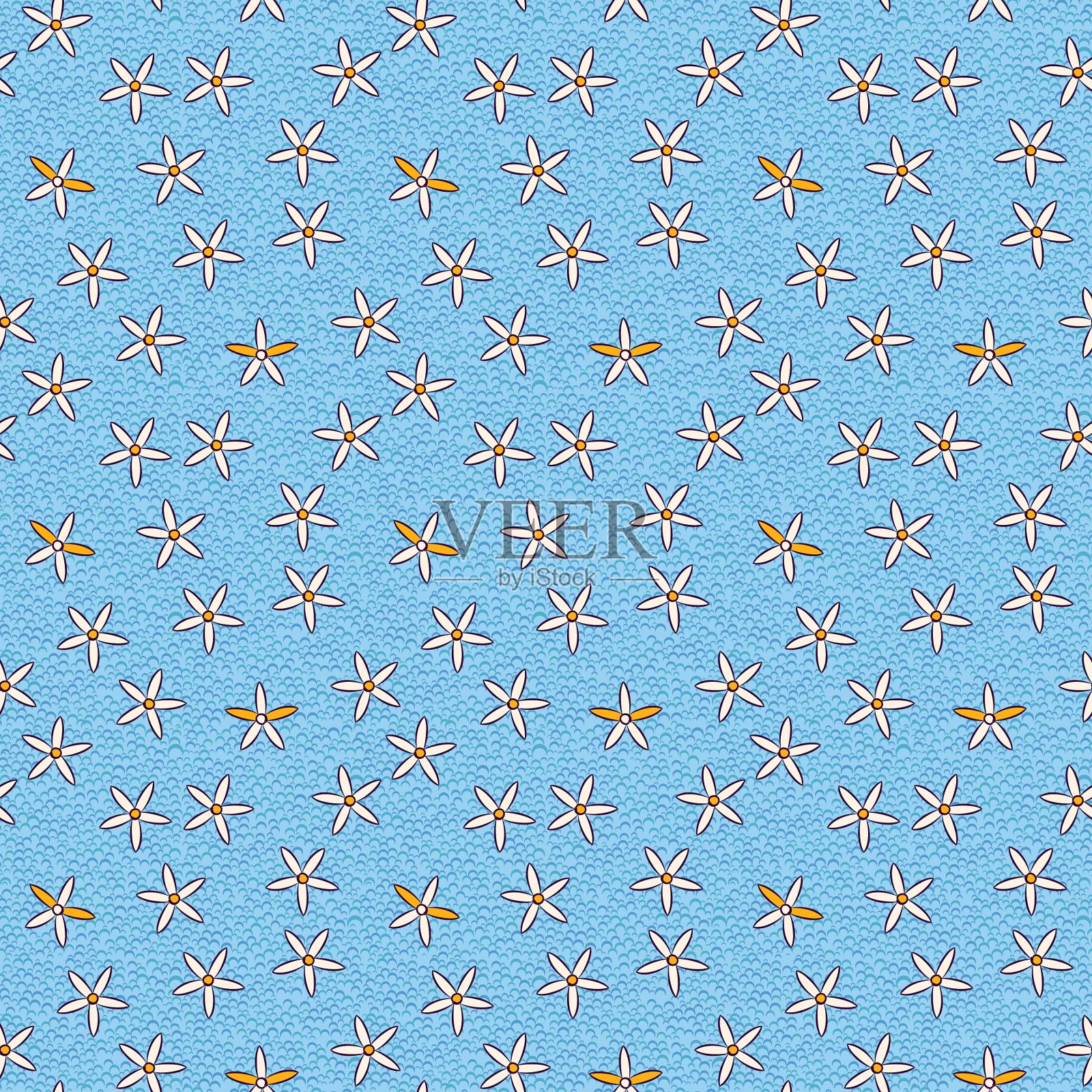 无缝复古的小花图案上的蓝色插画图片素材