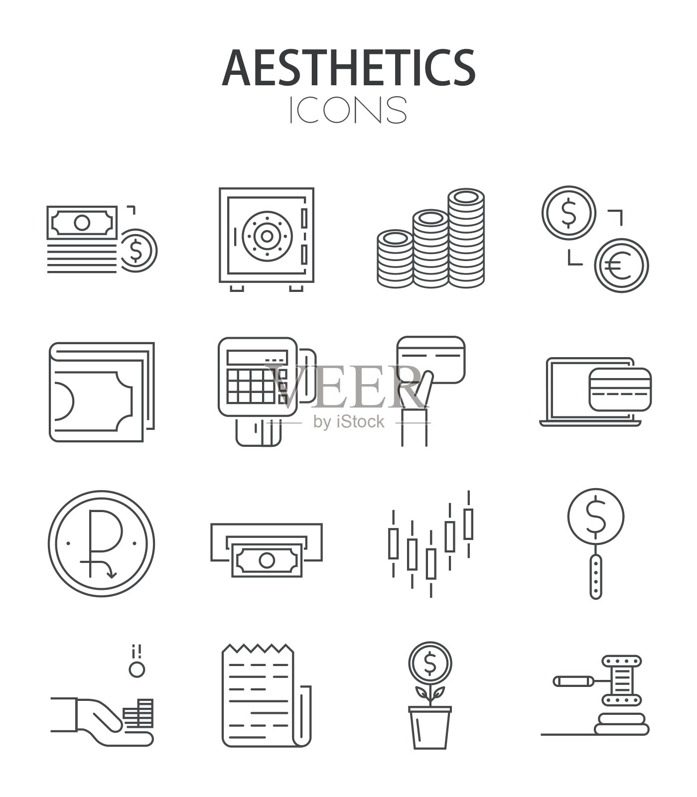 现代细线平面设计的图标集图标素材