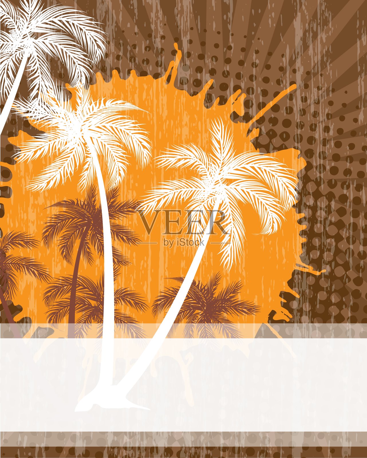 夏日背景与垃圾海滩棕榈树插画图片素材