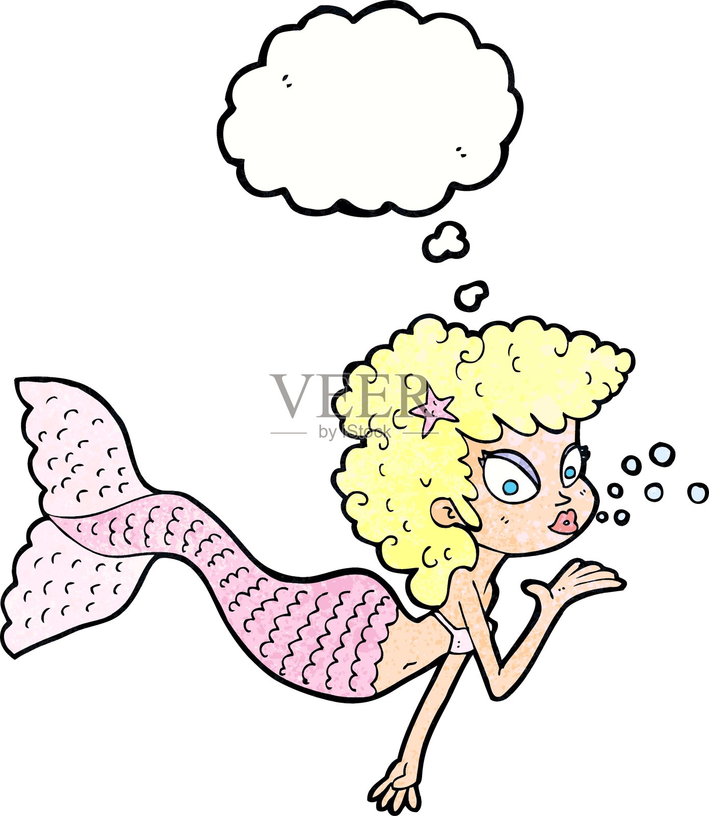 卡通美人鱼飞吻与思想泡泡设计元素图片