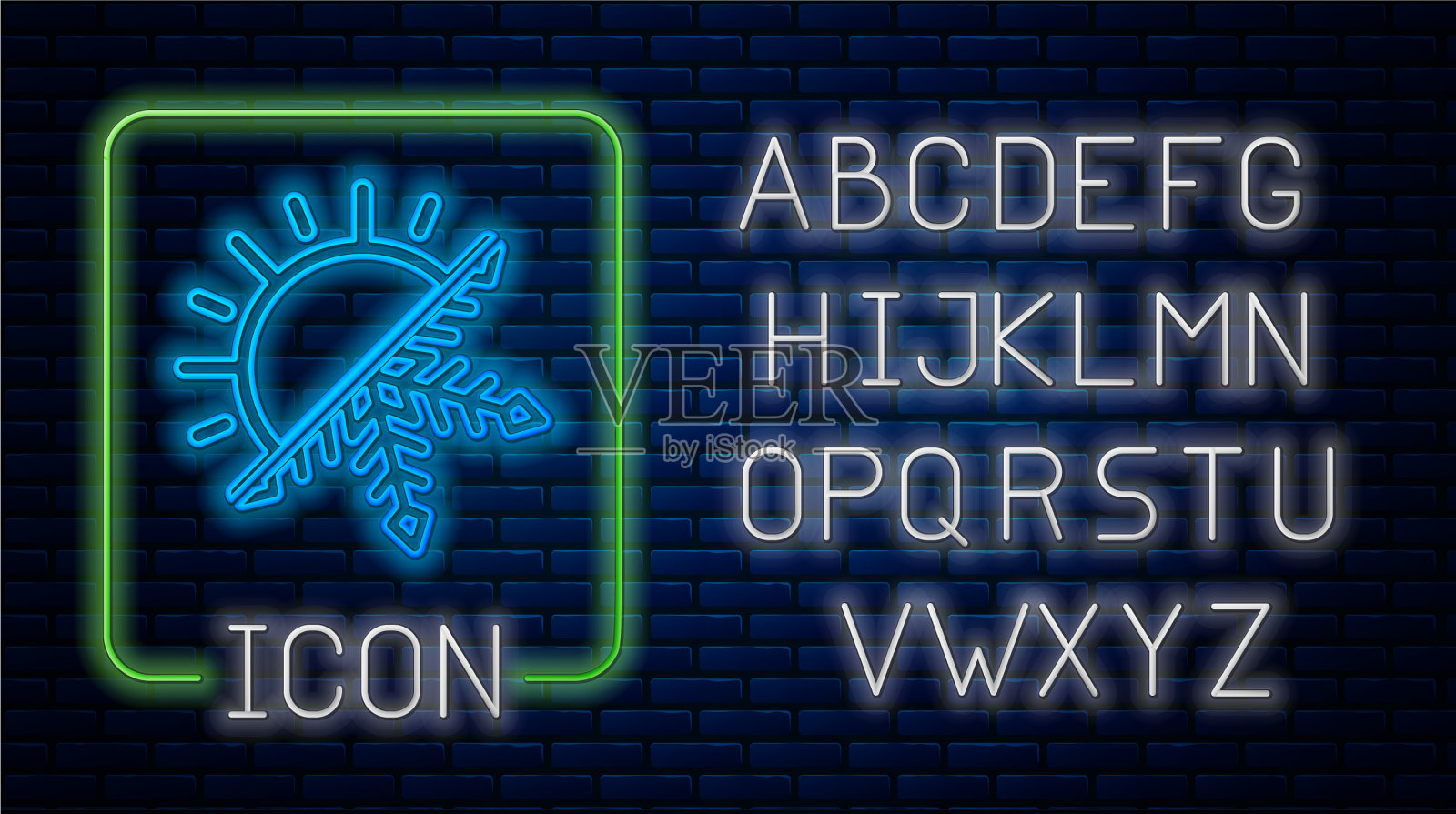 发光的霓虹灯象征着太阳和冷热插画图片素材