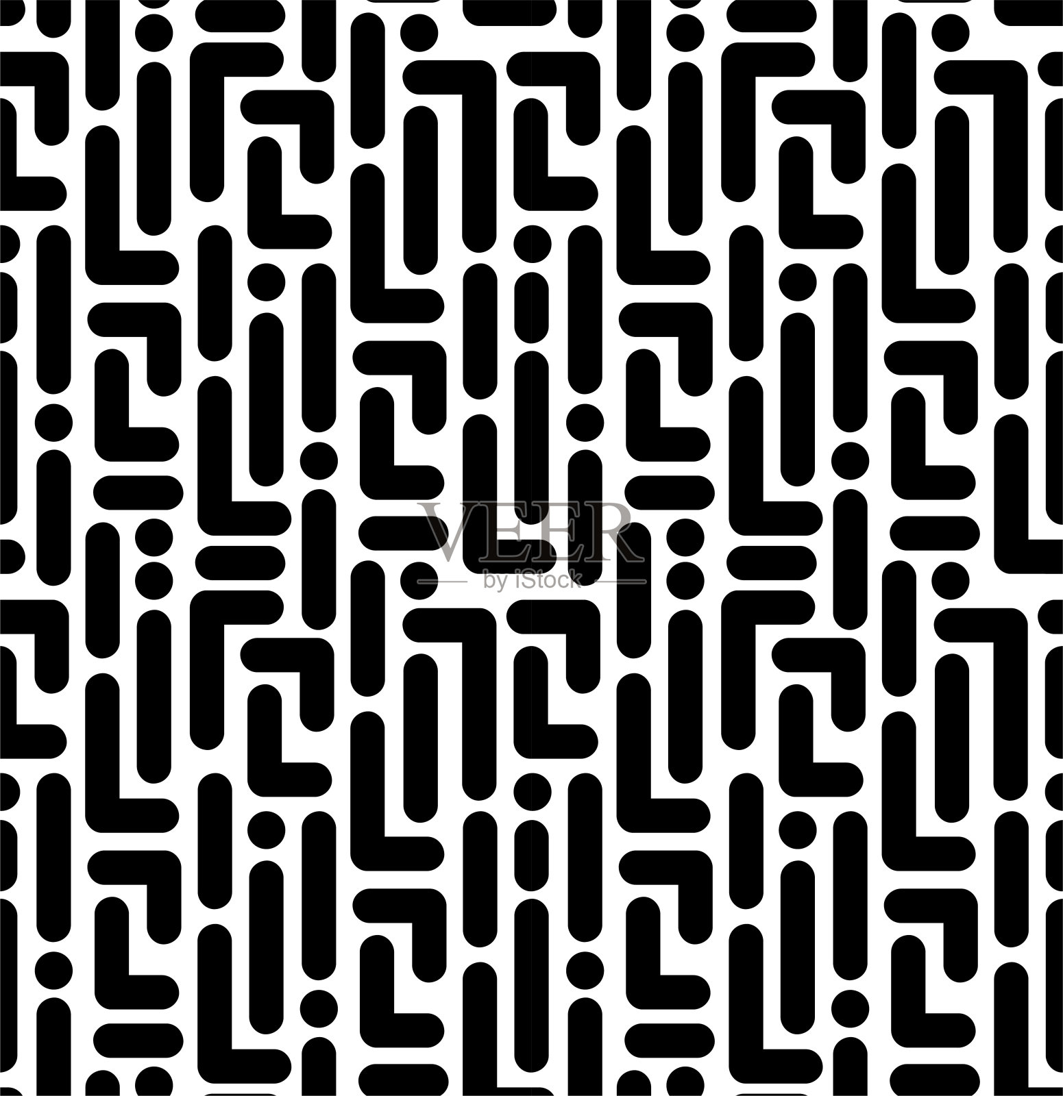 孟菲斯黑白图案为迷宫。简单的几何形状无缝模式。抽象背景，矢量插图。插画图片素材