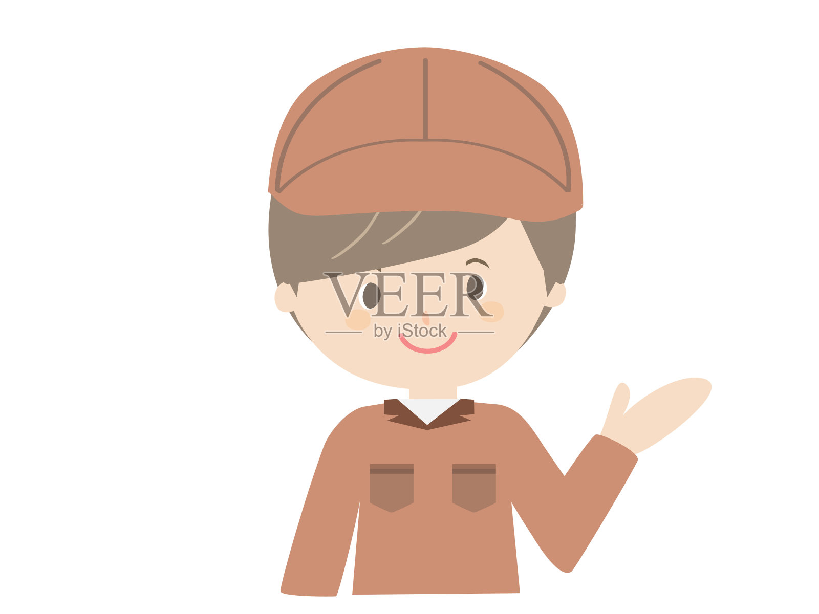 身穿工作服的男子面带微笑地引导插画图片素材