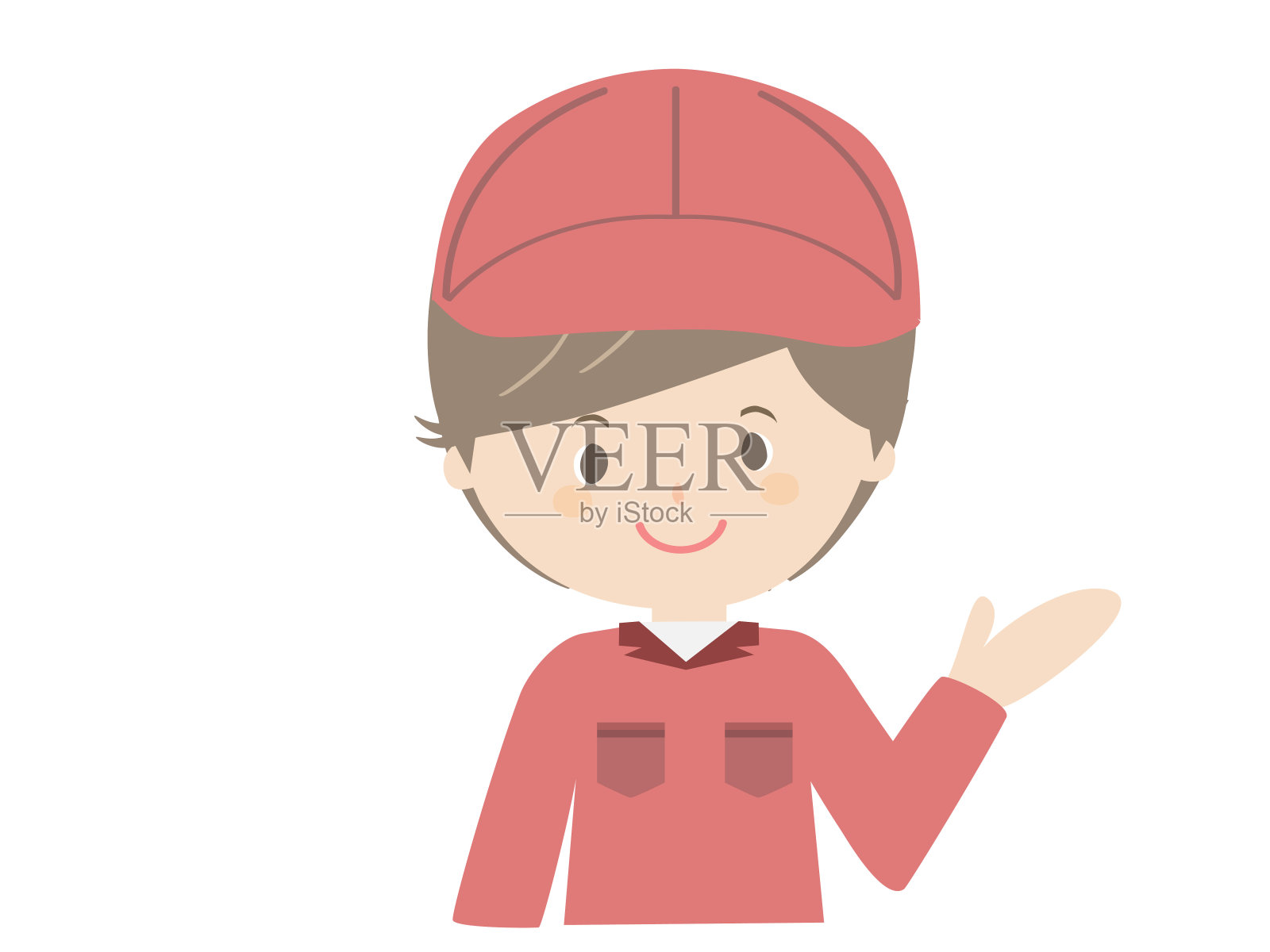 身穿工作服的男子面带微笑地引导插画图片素材