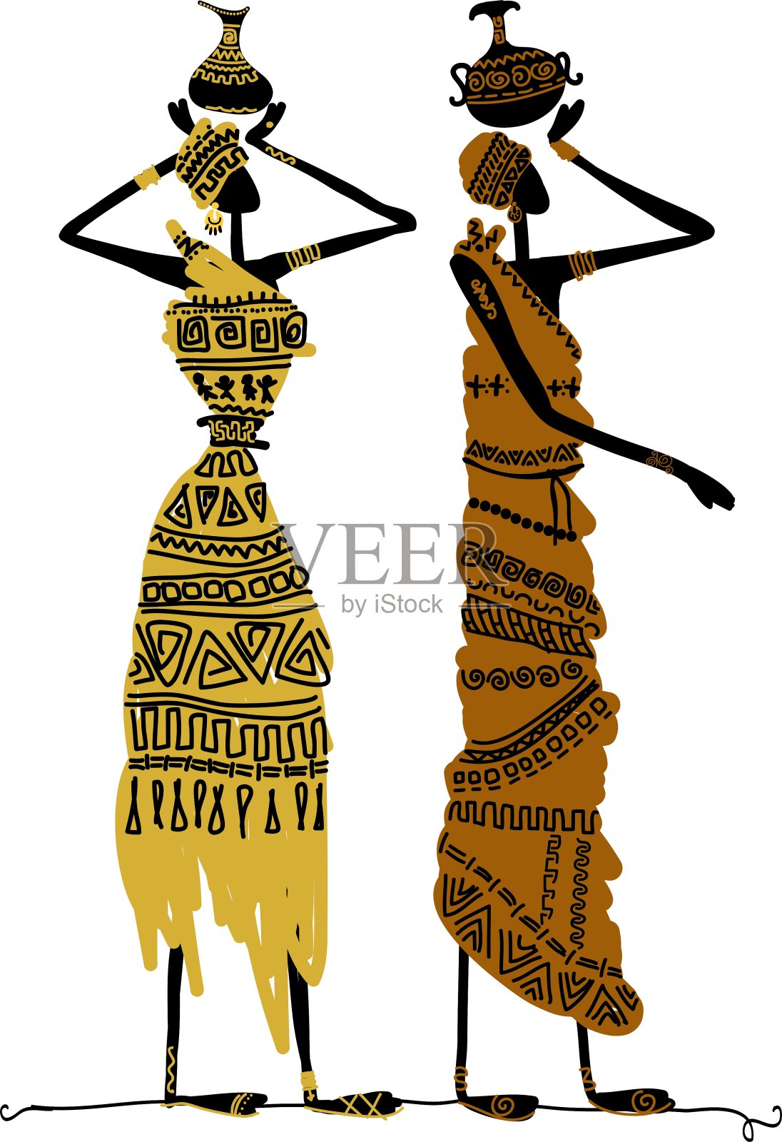 手绘的少数民族妇女与水壶设计元素图片