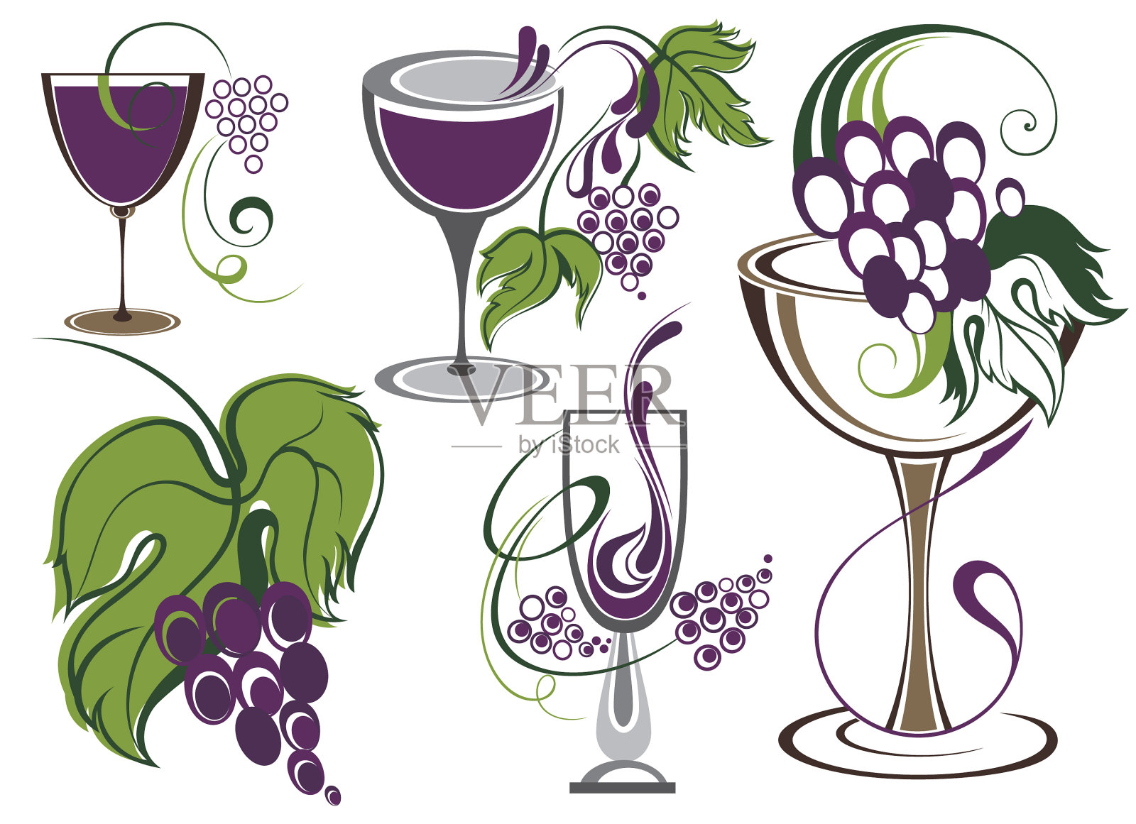 一组图标为葡萄酒酒厂餐厅设计元素图片