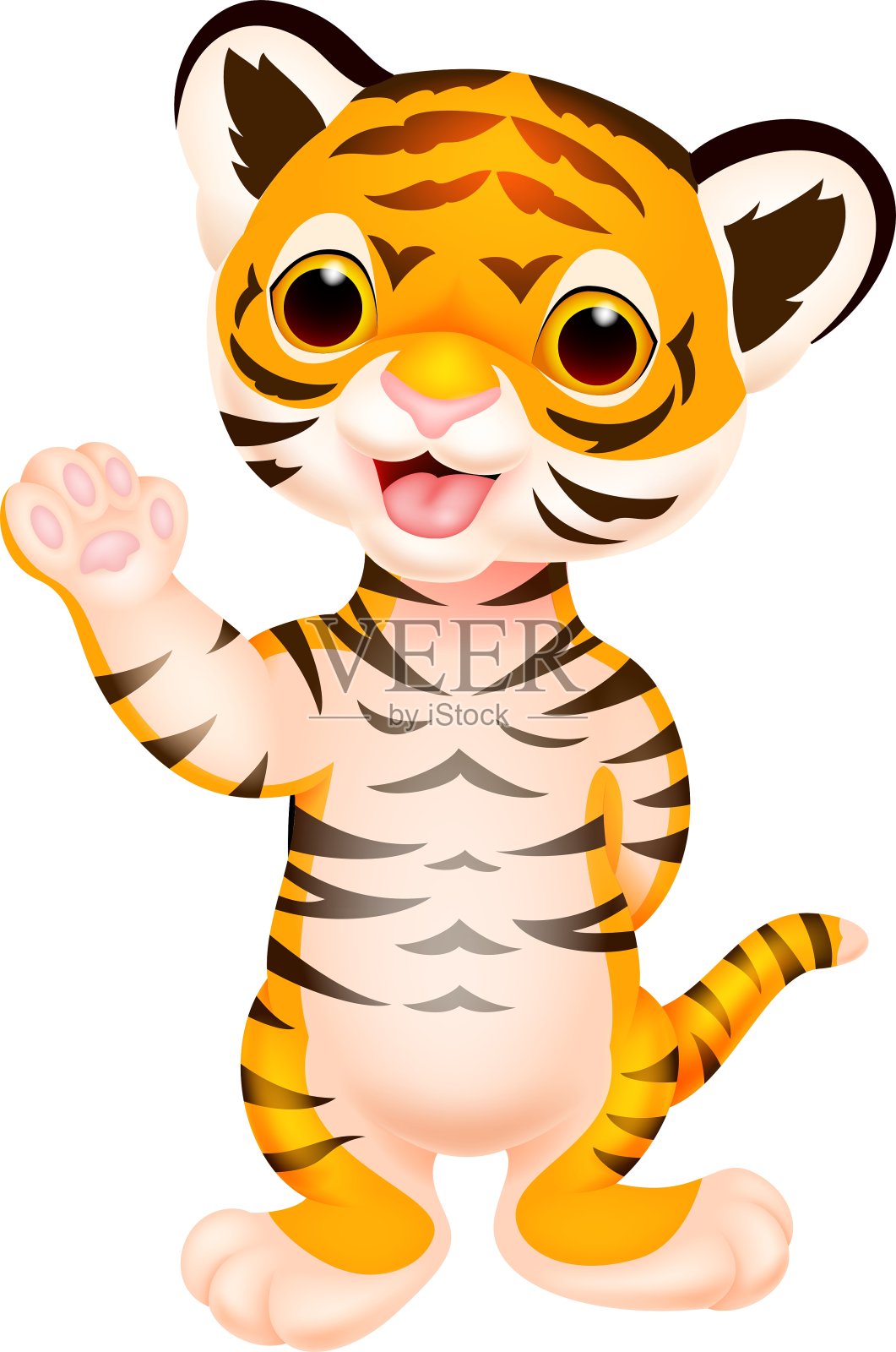 可爱的小老虎卡通挥手设计元素图片