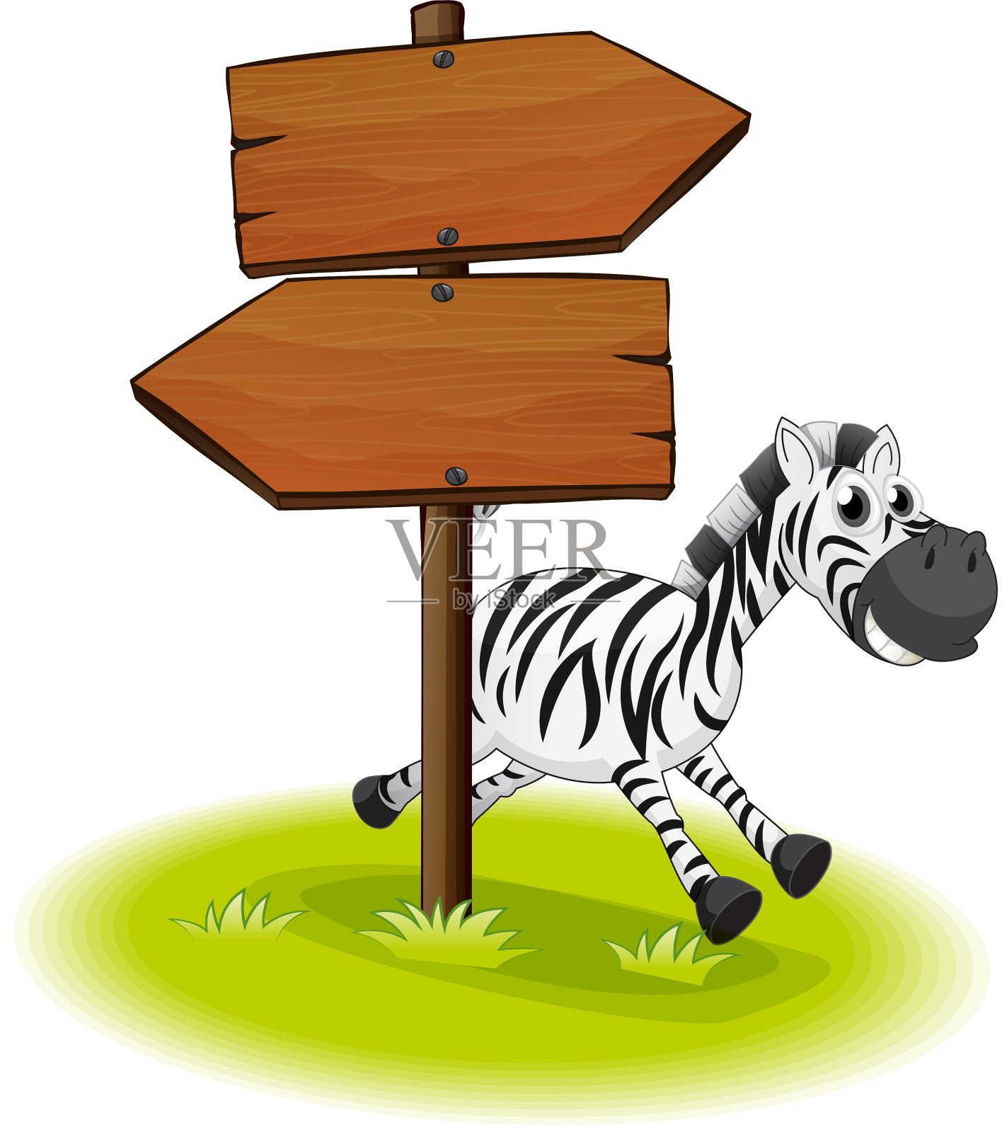一块木制箭头板后面的斑马设计元素图片