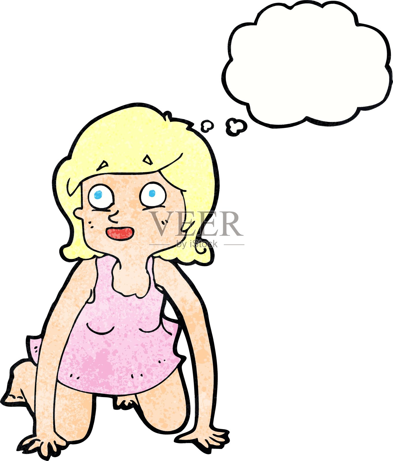 四肢着地的卡通女人，还有思想泡泡设计元素图片