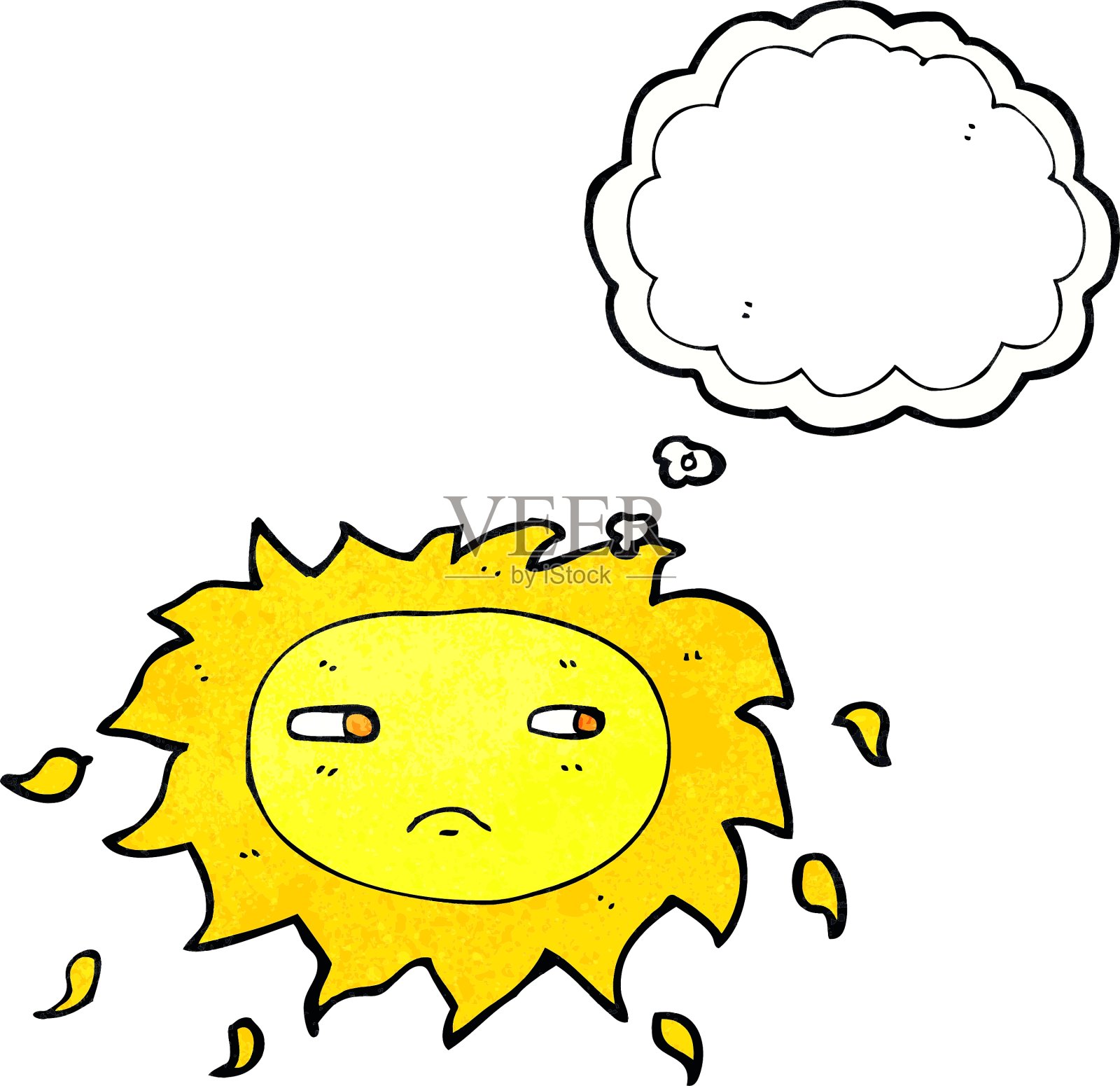 卡通悲伤的太阳与思想泡泡设计元素图片