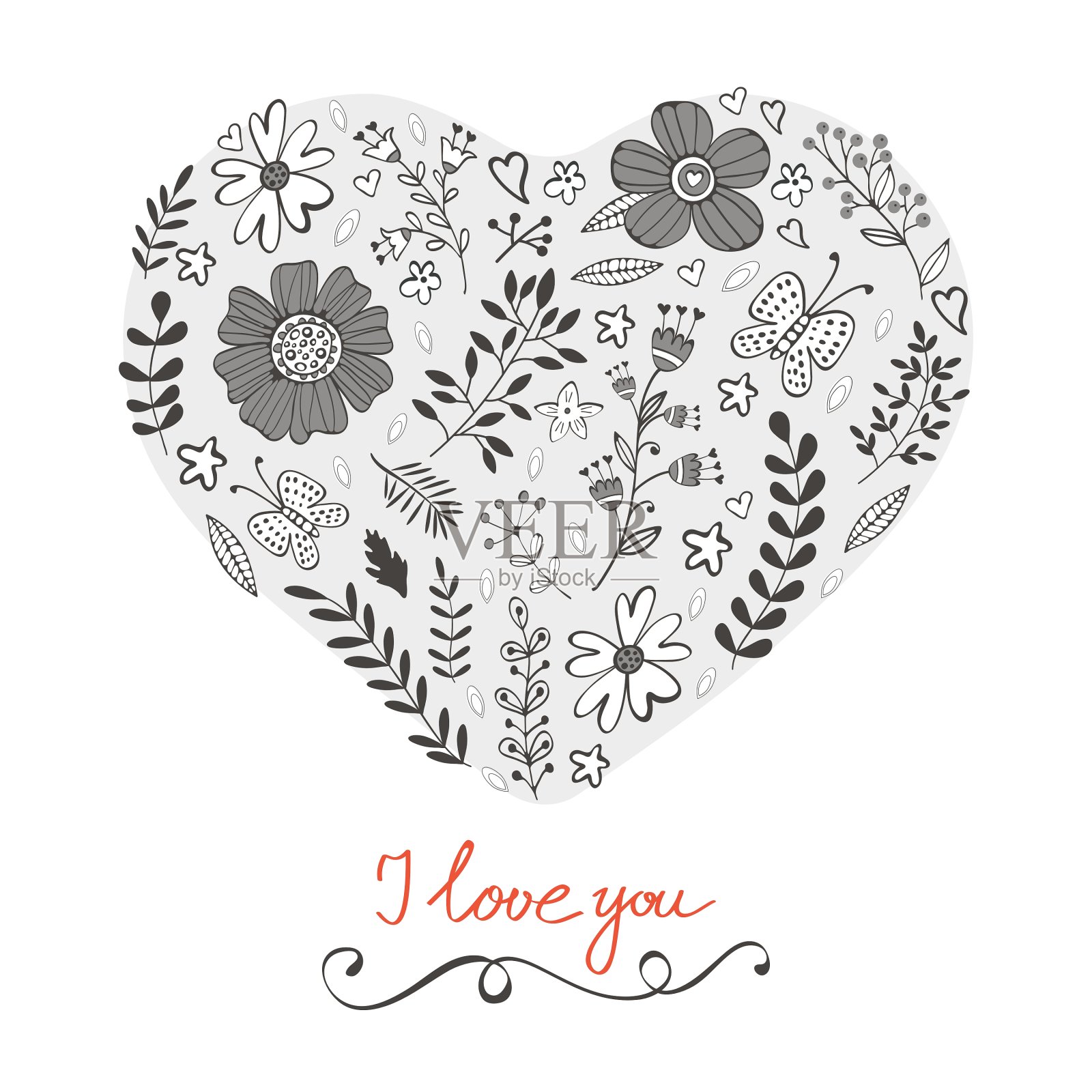 优雅的爱心花卡和设计元素图片