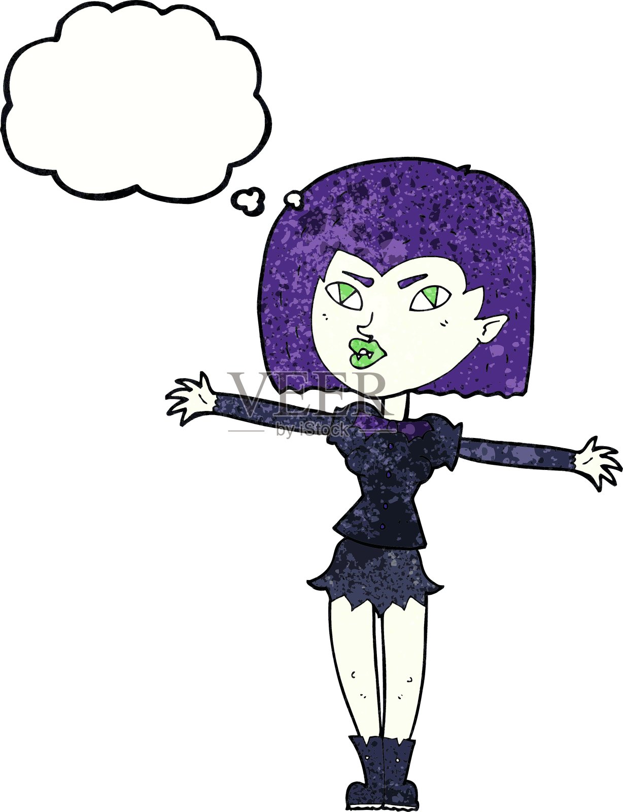 卡通吸血鬼女孩与思想泡沫设计元素图片