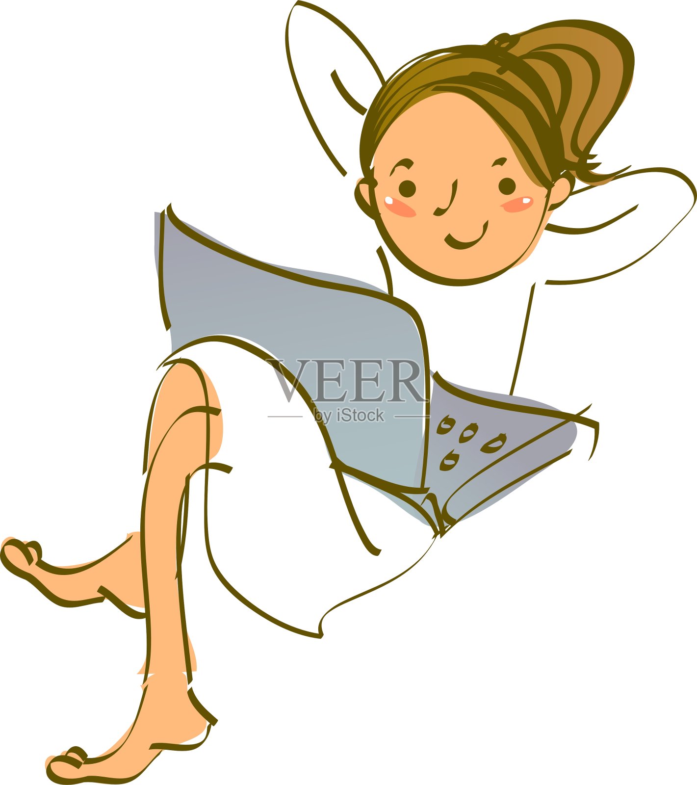 女孩拿着笔记本电脑的侧视图设计元素图片