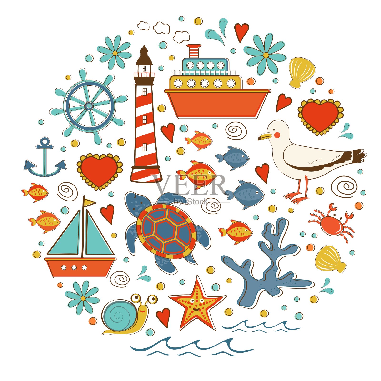 可爱多彩的海洋系列，各种元素设计元素图片