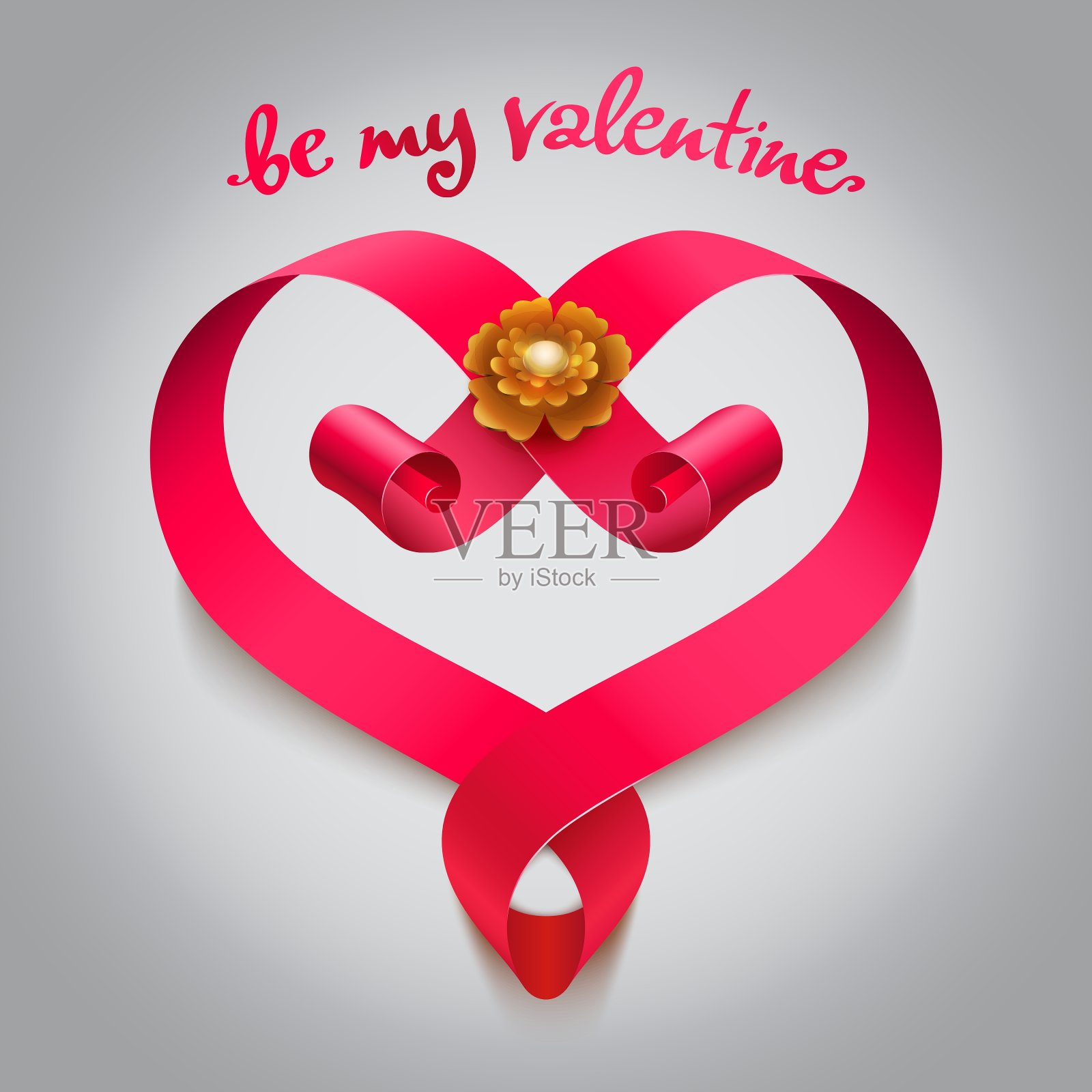 大红丝带心插画图片素材