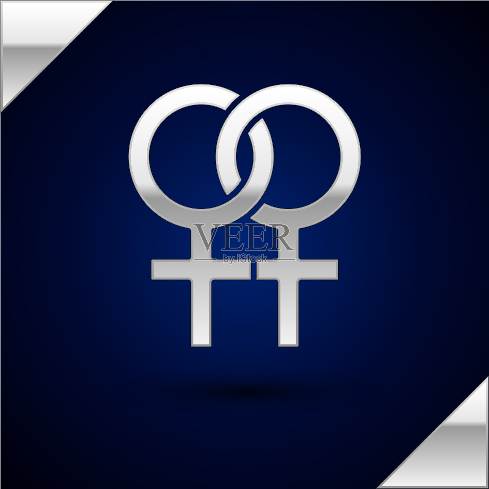 银色女性标志图标孤立在黑暗插画图片素材