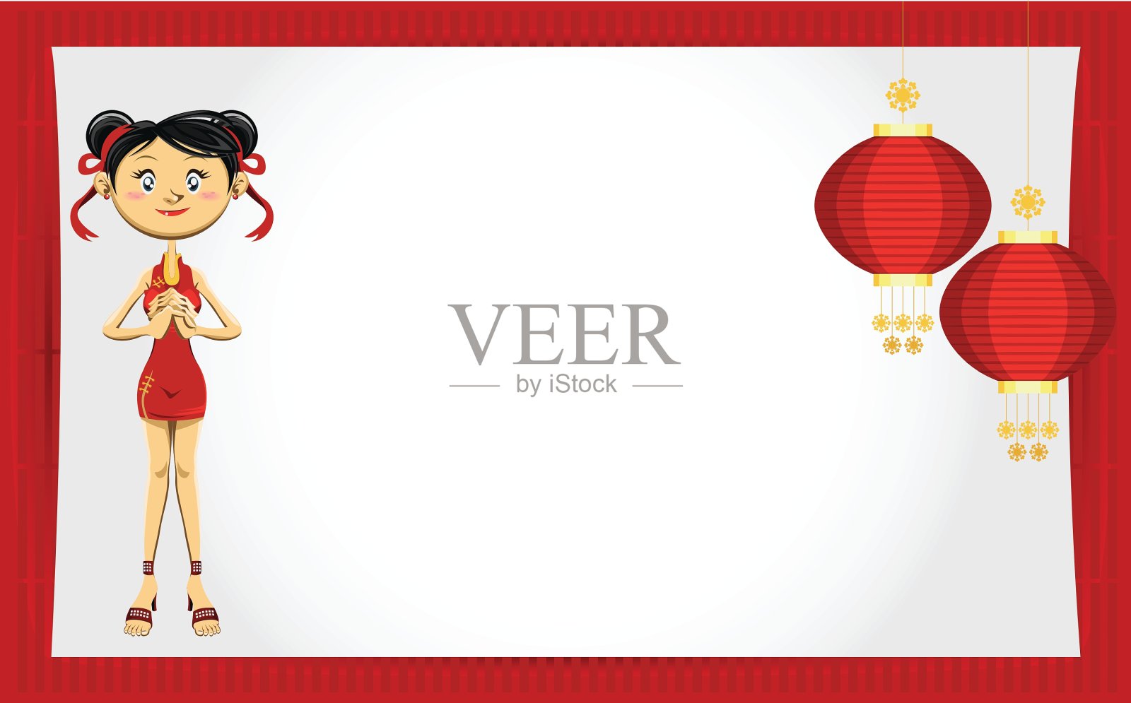 中国女孩新年贺卡设计模板素材