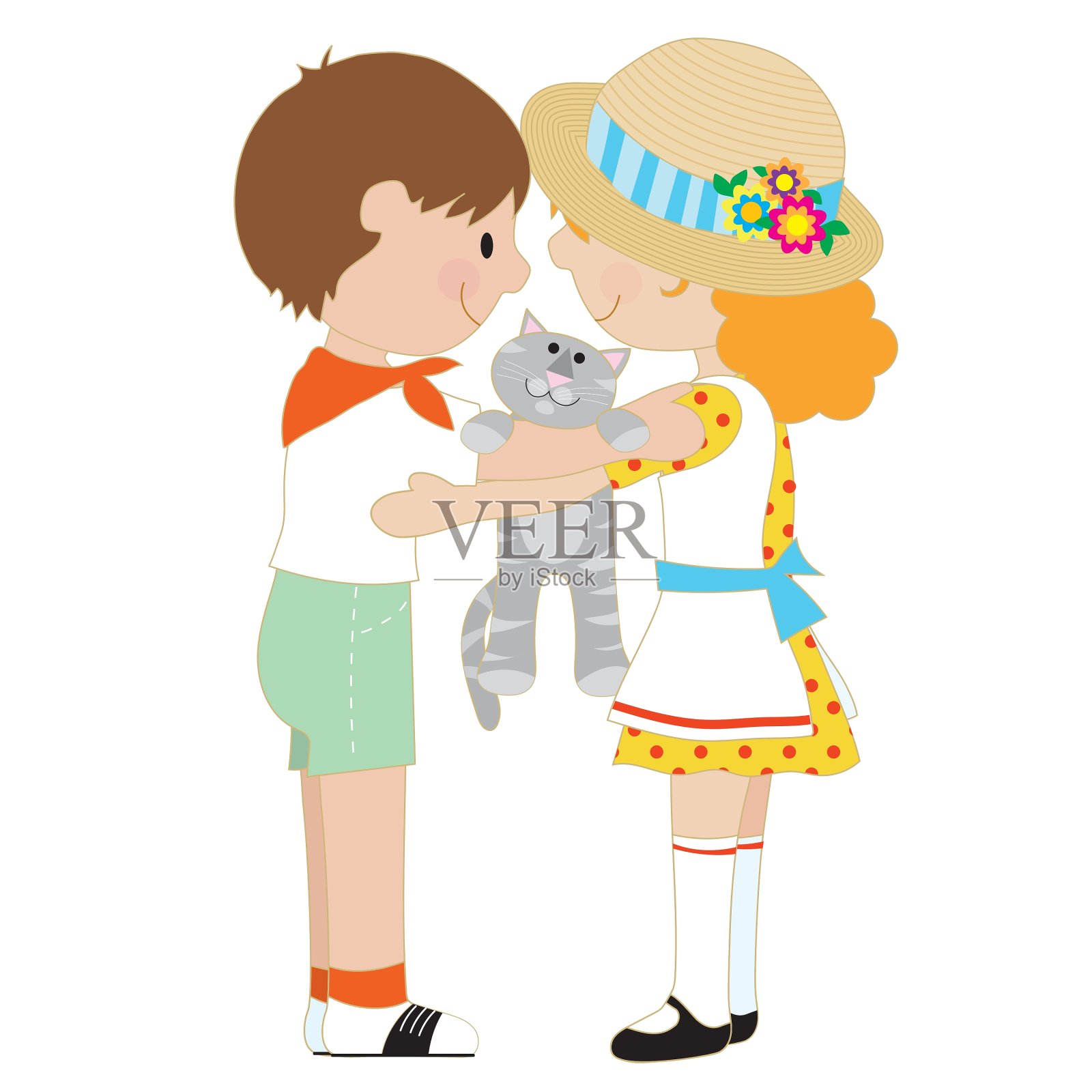 孩子和小猫设计元素图片