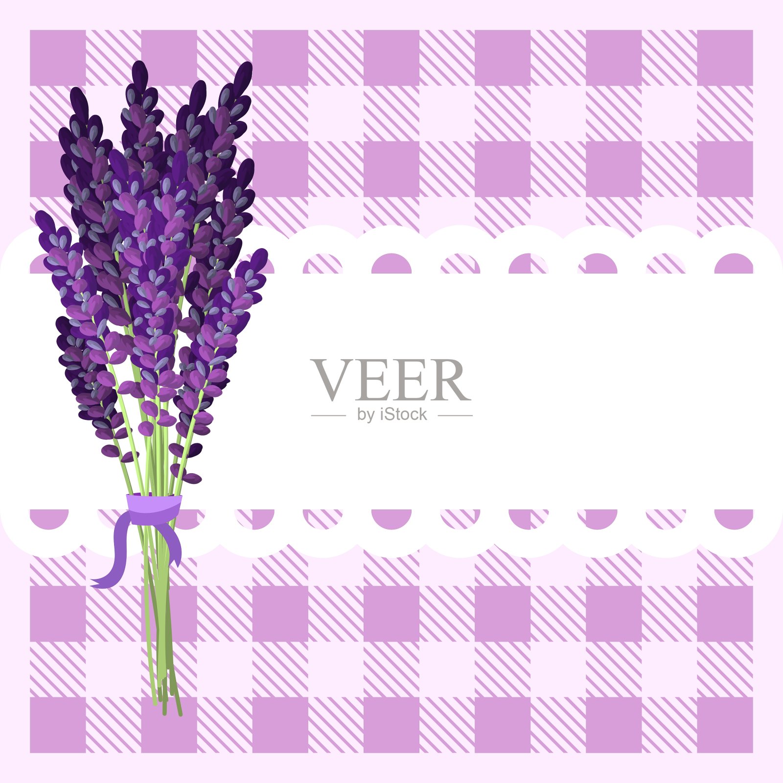 一束薰衣草花在格子图案的背景插画图片素材