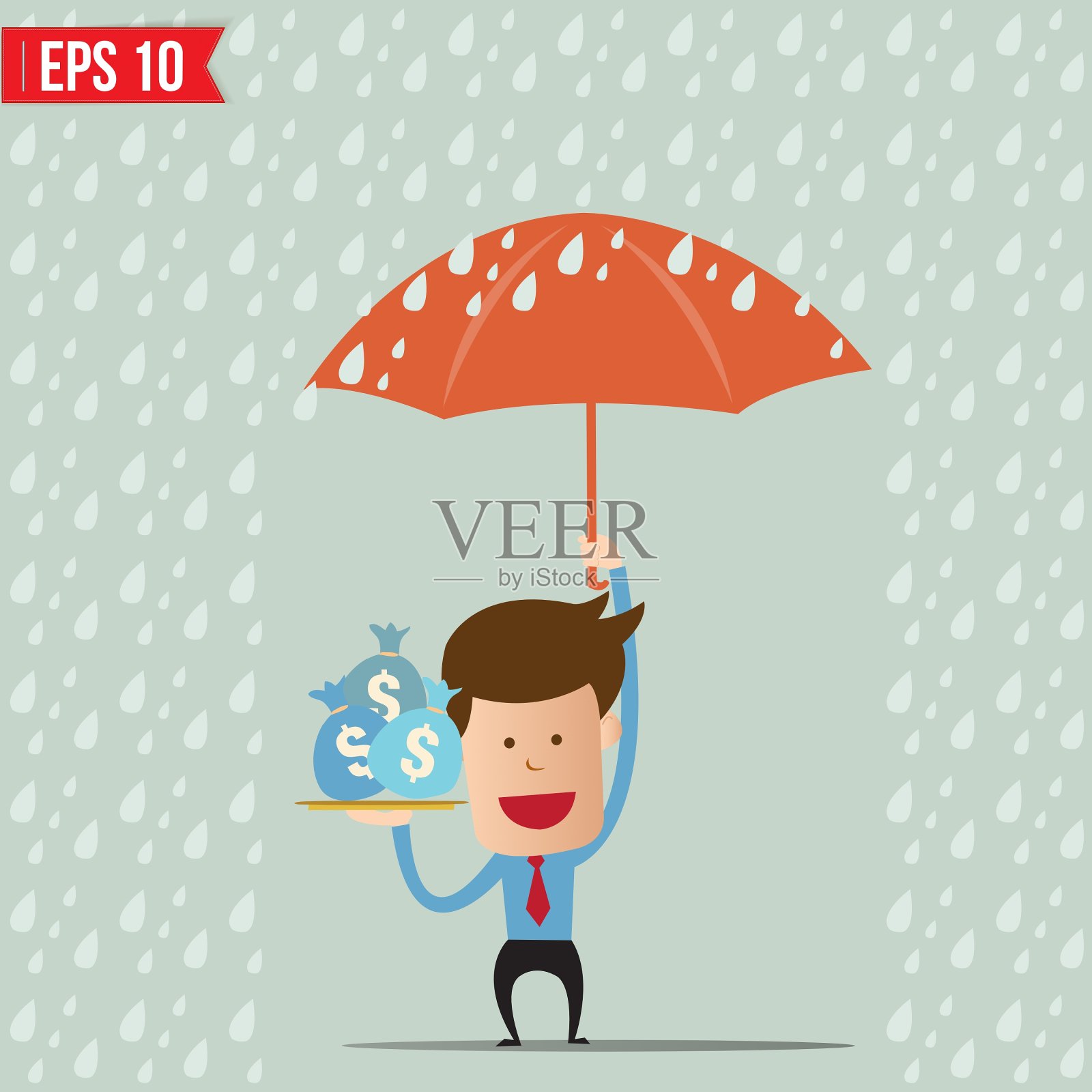 商业卡通撑伞安全插画图片素材