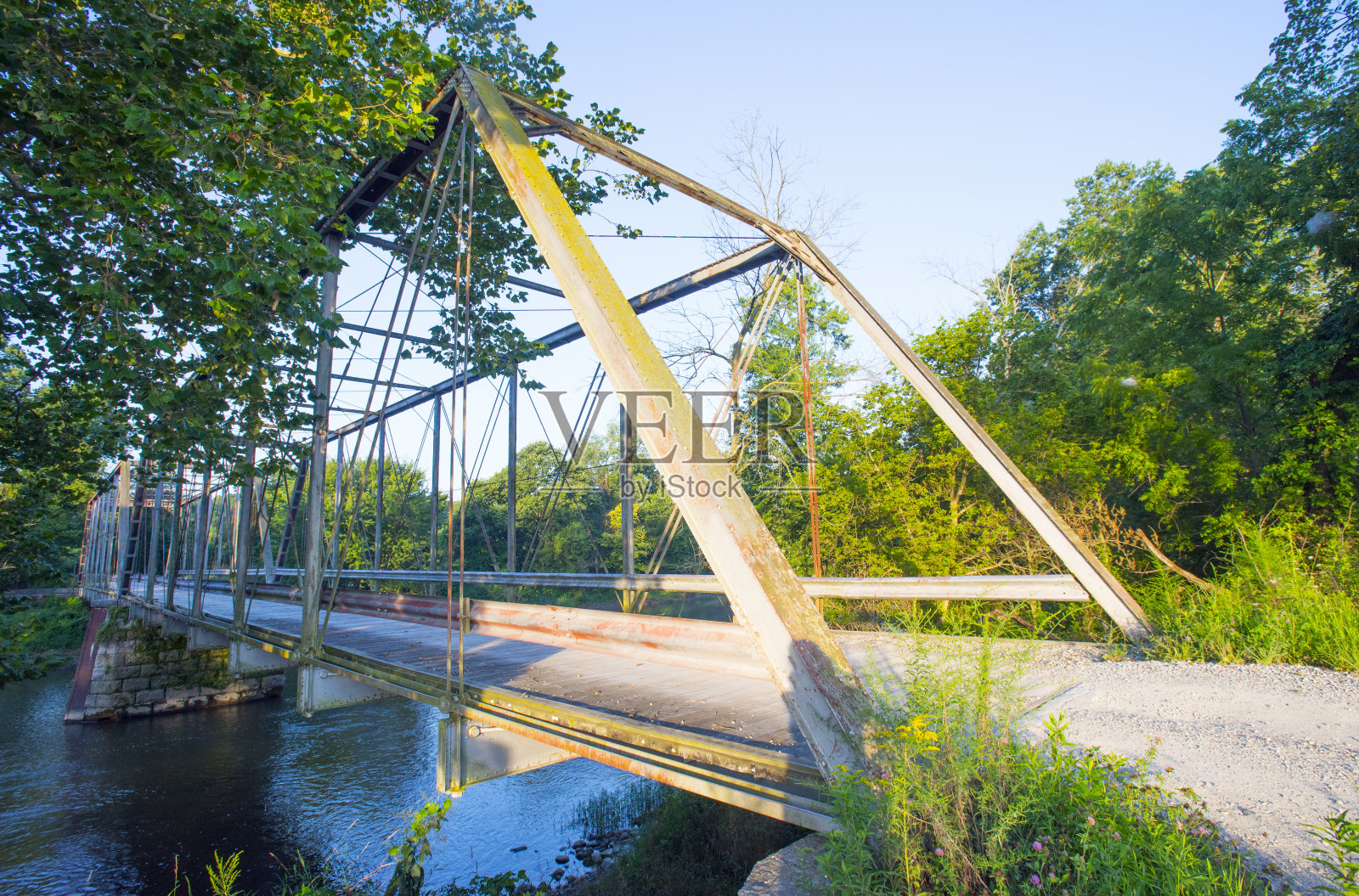 桥——伊尔河上的丹尼森桥——1883-243英尺长——印第安纳州迈阿密县照片摄影图片