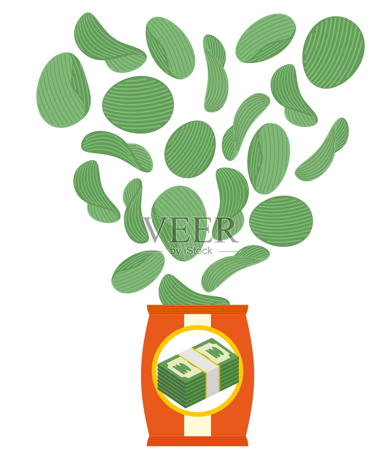 薯片口味的钱开胃菜，为丰富的钱的食物设计元素图片