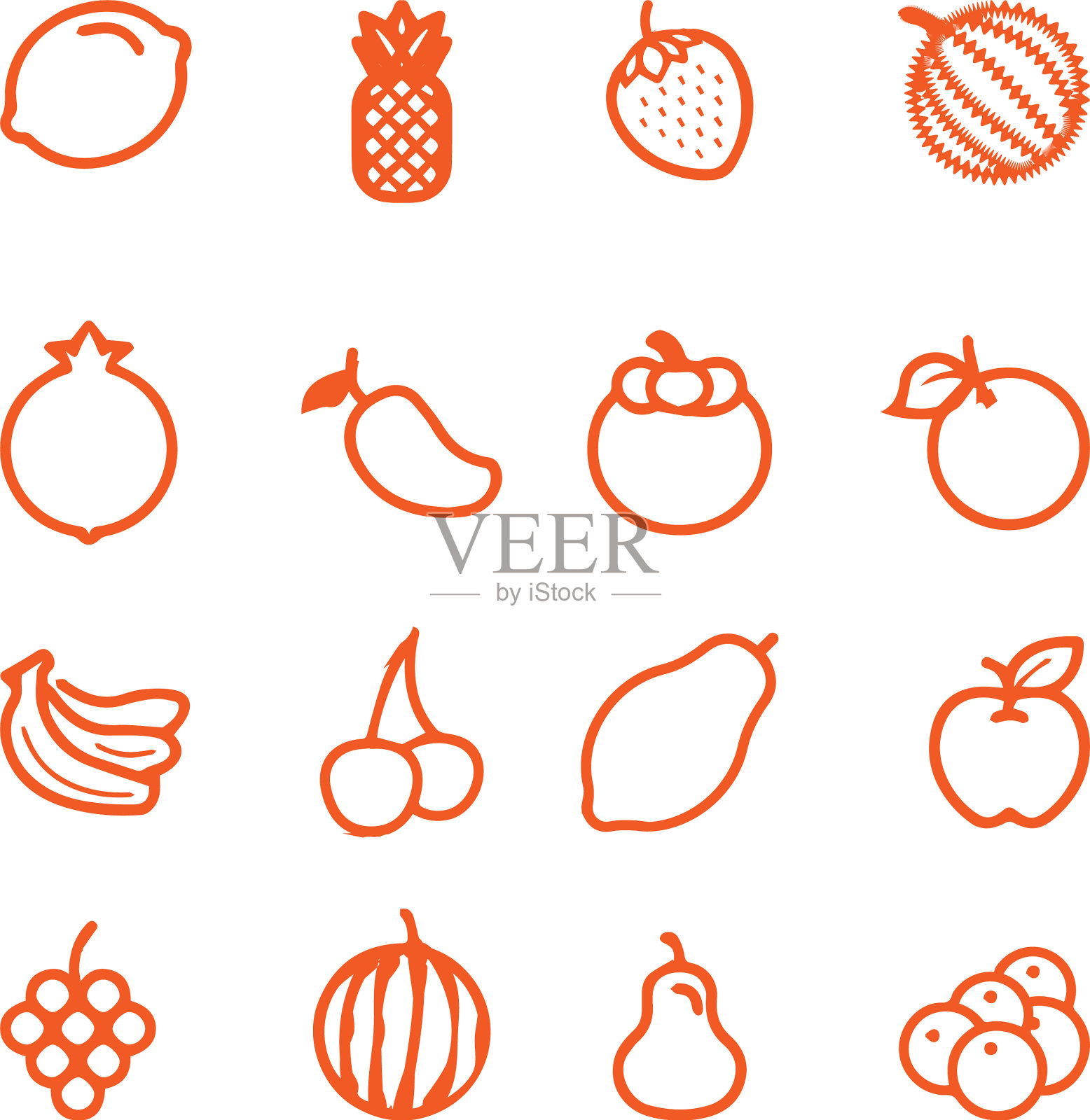 收集孤立的水果轮廓图标图标素材