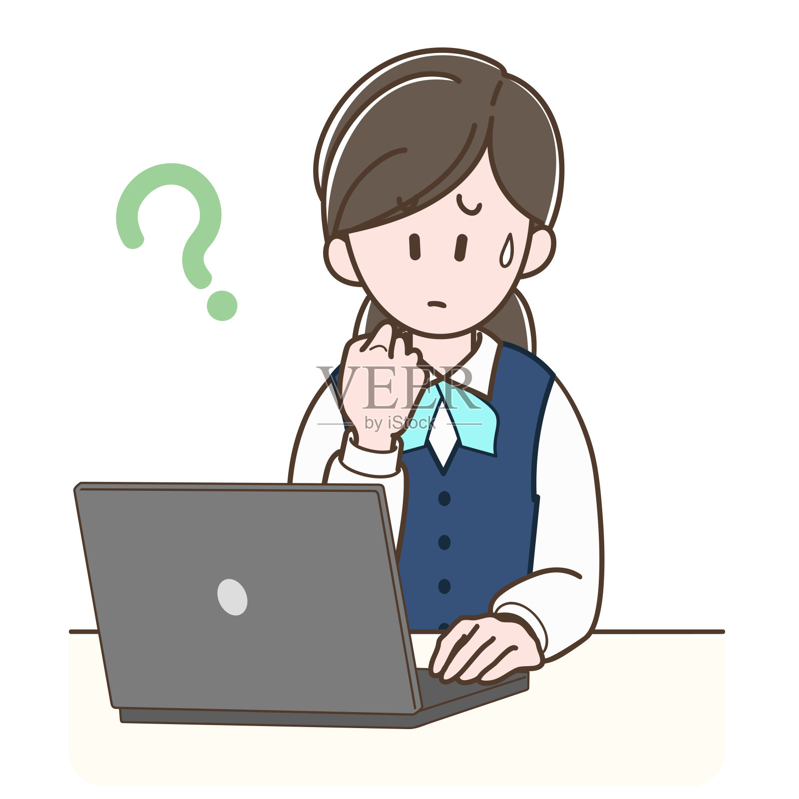 一个穿制服的女人在操作电脑插画图片素材