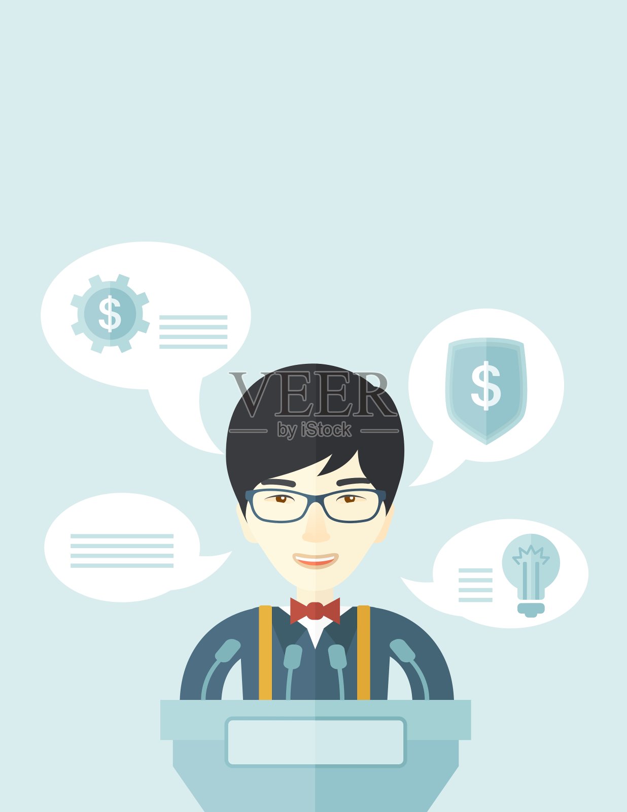 中文演讲者站在讲台后面插画图片素材