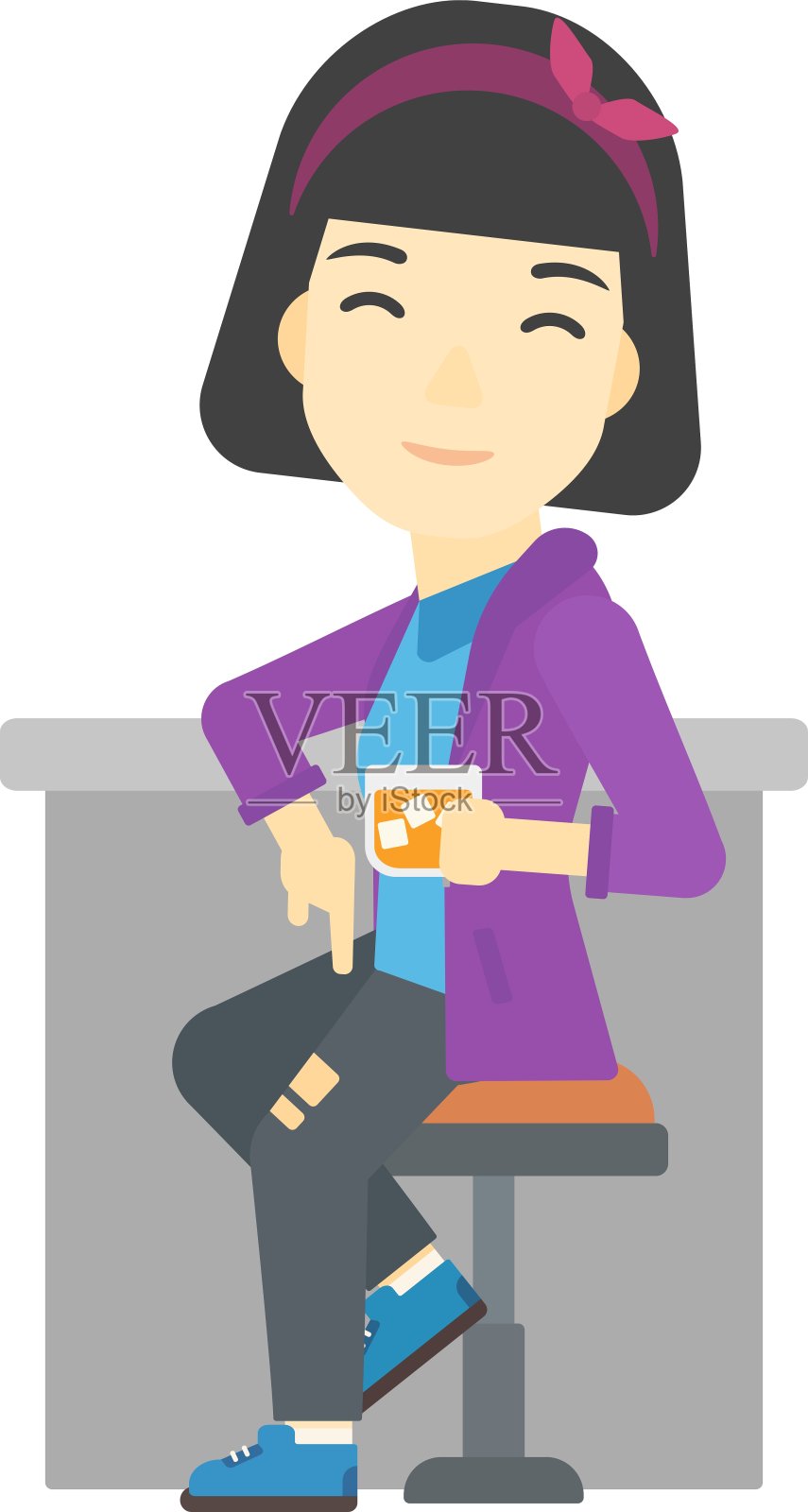 坐在酒吧里的女人插画图片素材