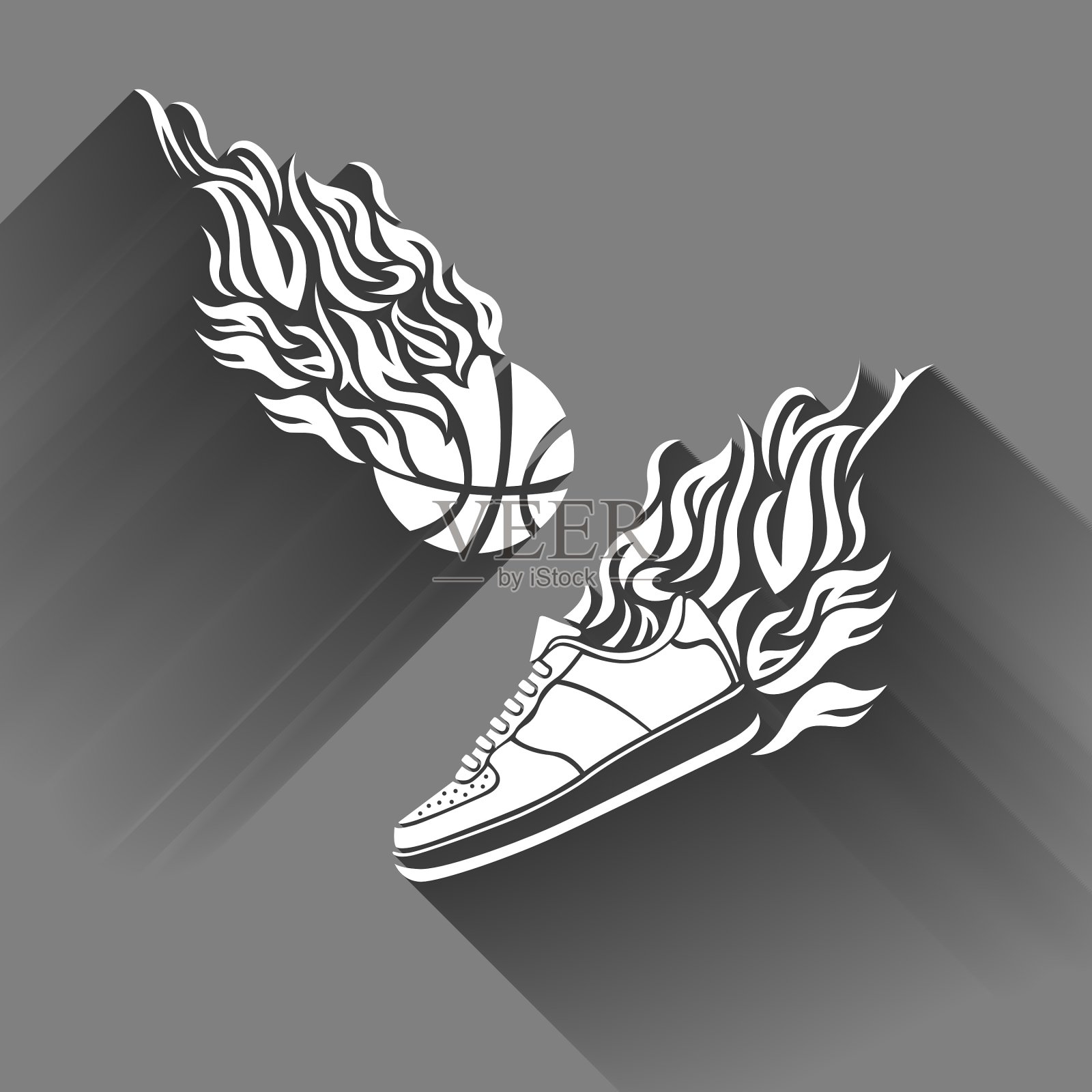 篮球在火焰运动鞋图标颜色插画图片素材