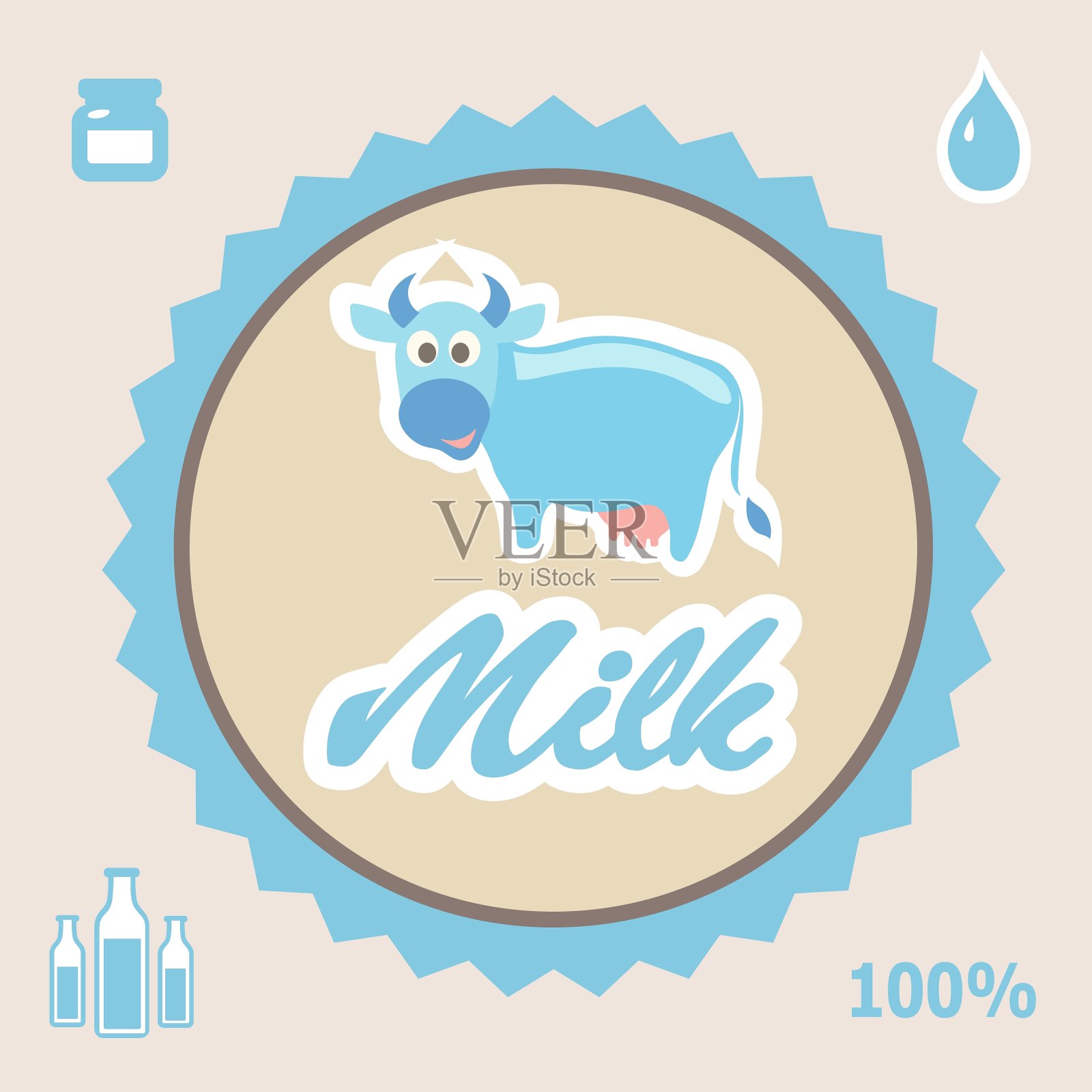 牛奶标签上有奶牛插画图片素材