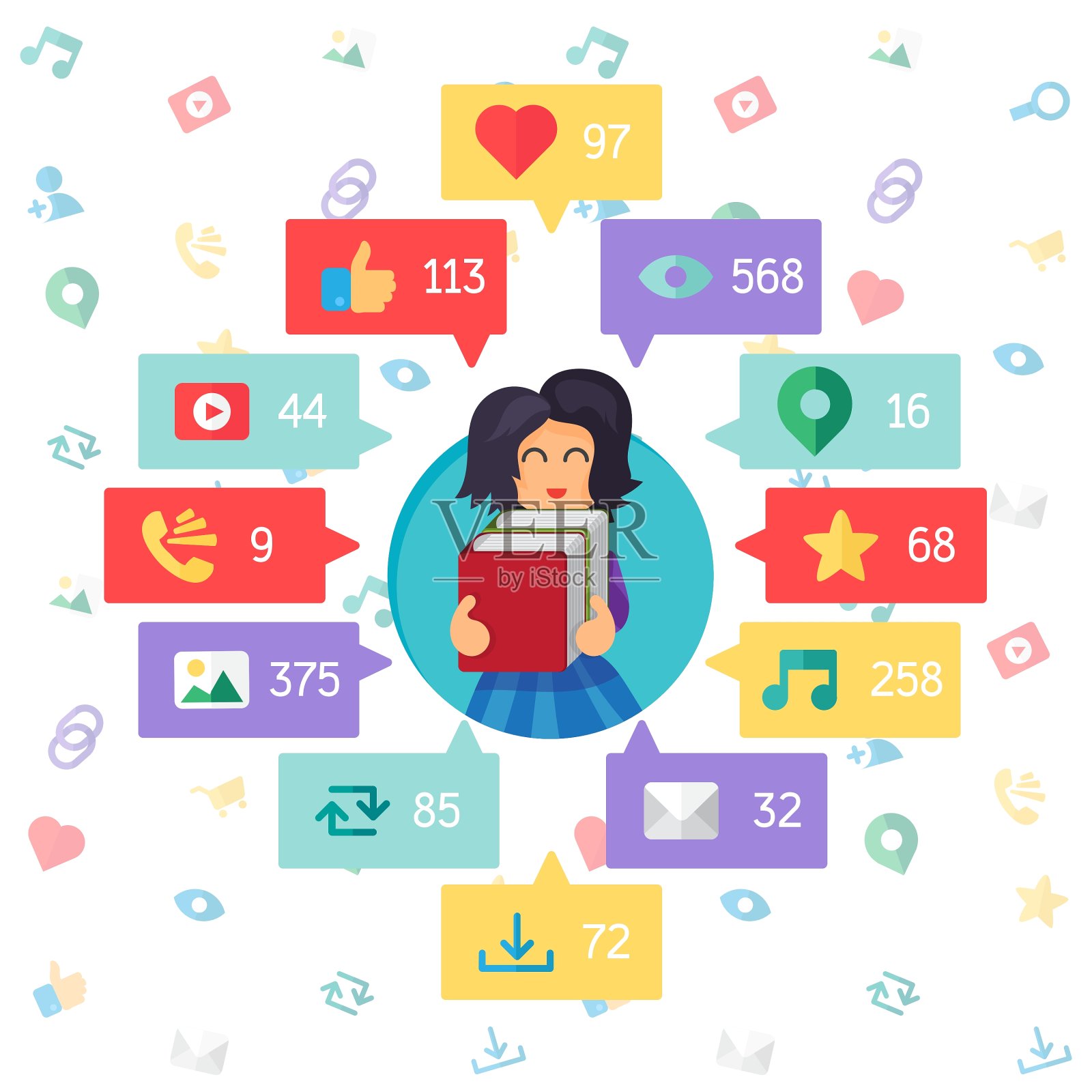 Web虚拟社会网络插画图片素材