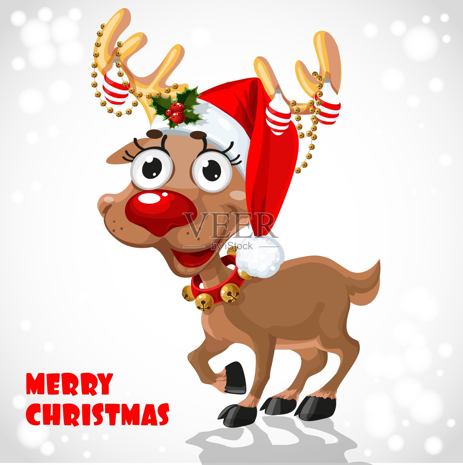 可爱的圣诞老人的驯鹿插画图片素材
