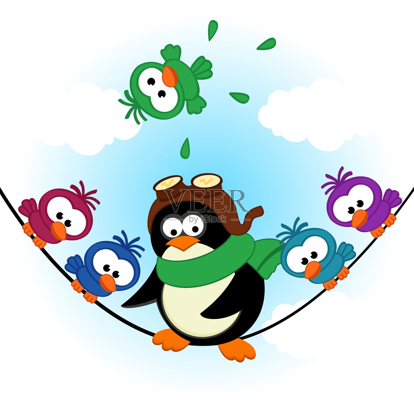 电线上的企鹅插画图片素材