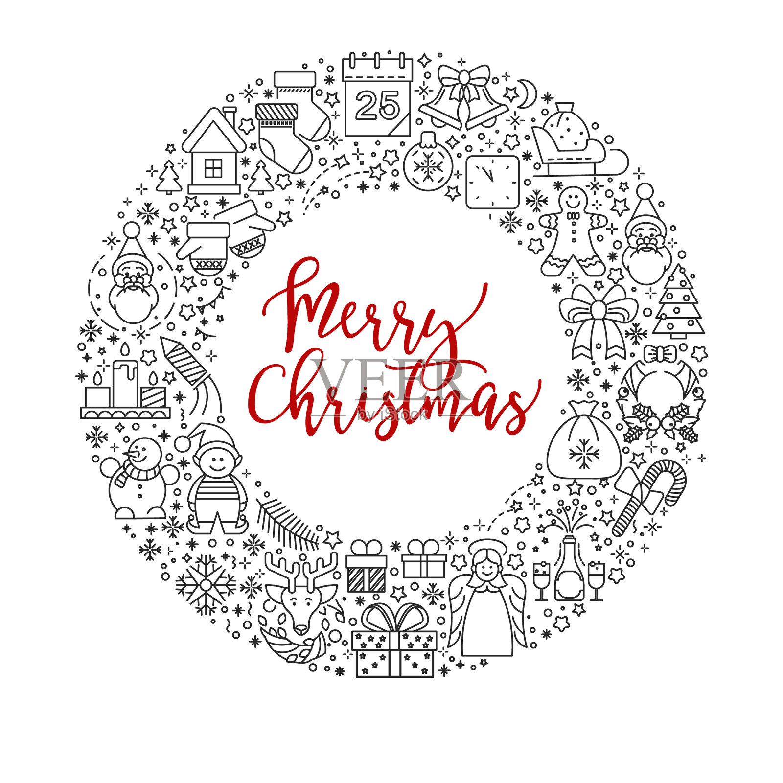 圣诞贺卡装饰圣诞线图标上设计元素图片