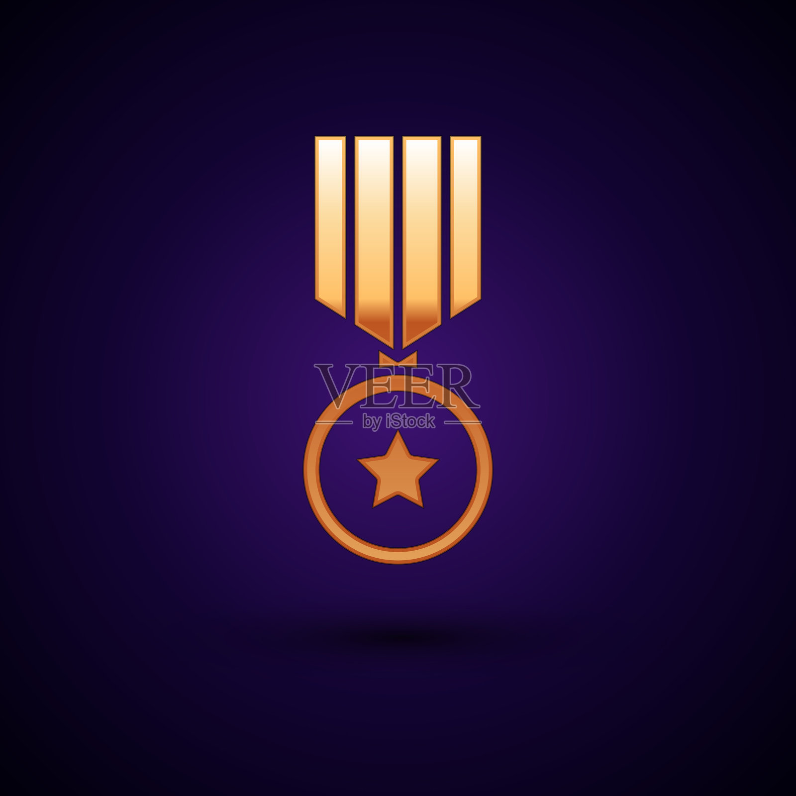 金色军事奖励勋章图标孤立在黑暗插画图片素材