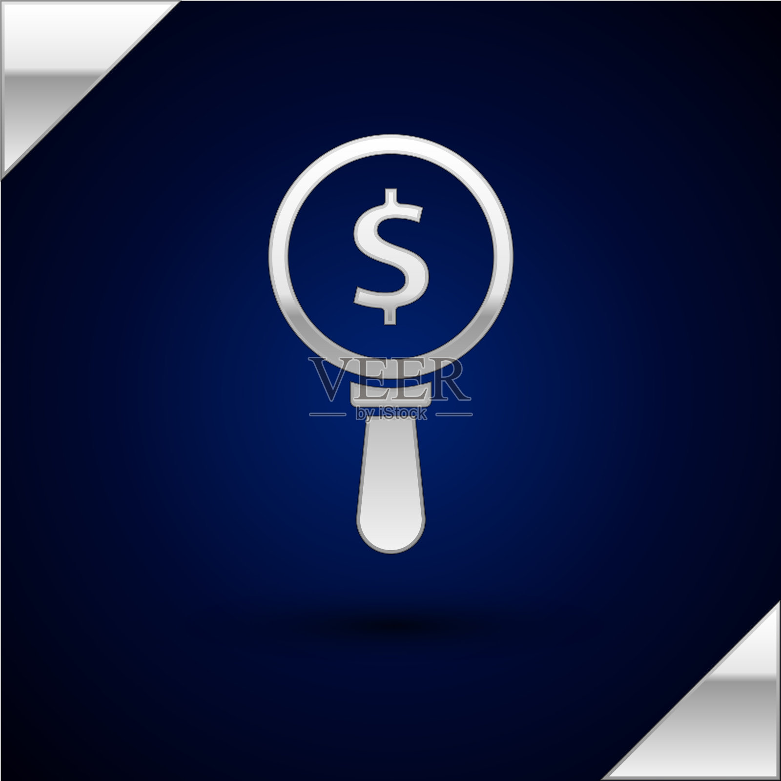 银放大镜和美元的象征图标插画图片素材