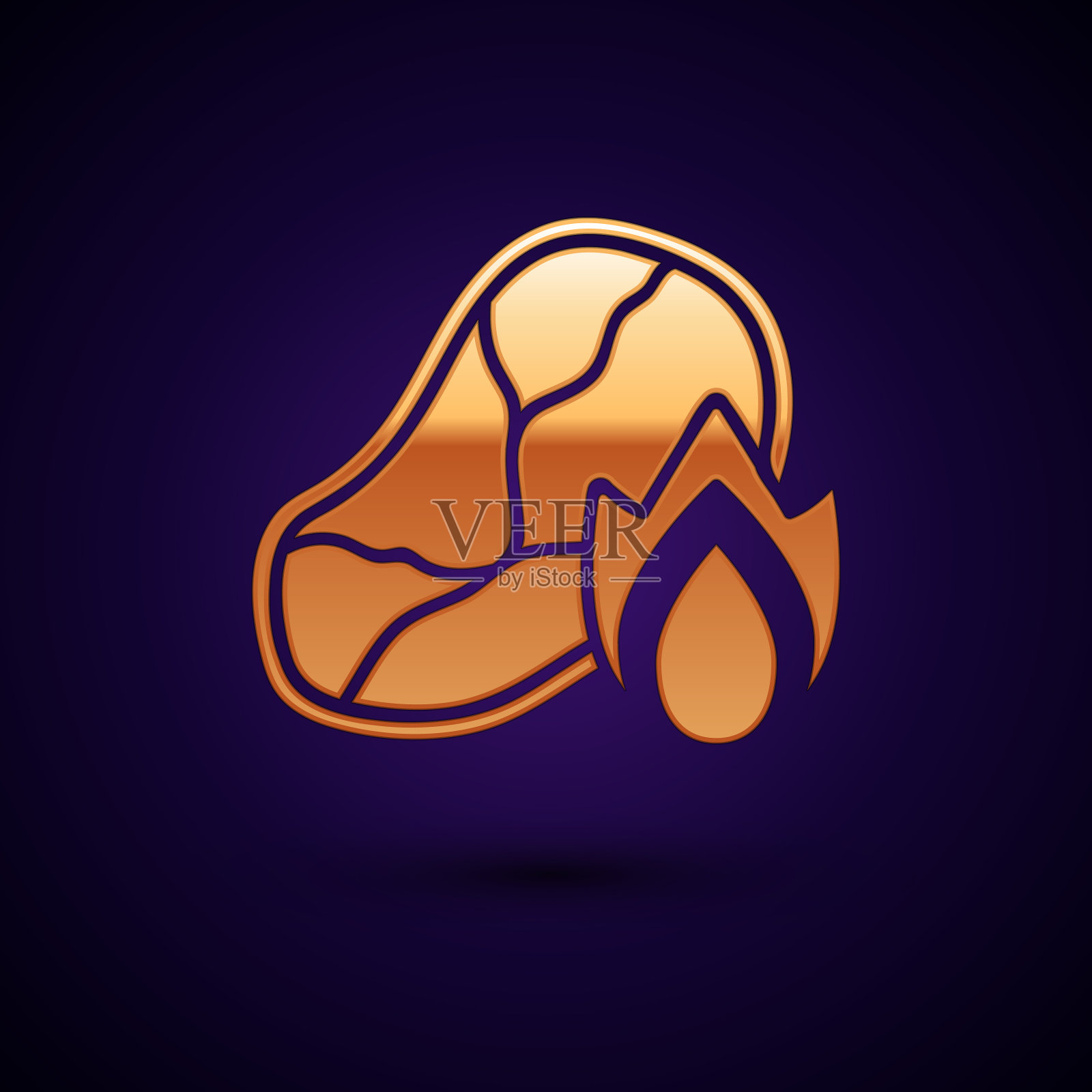 金烤牛排肉和火火焰图标插画图片素材