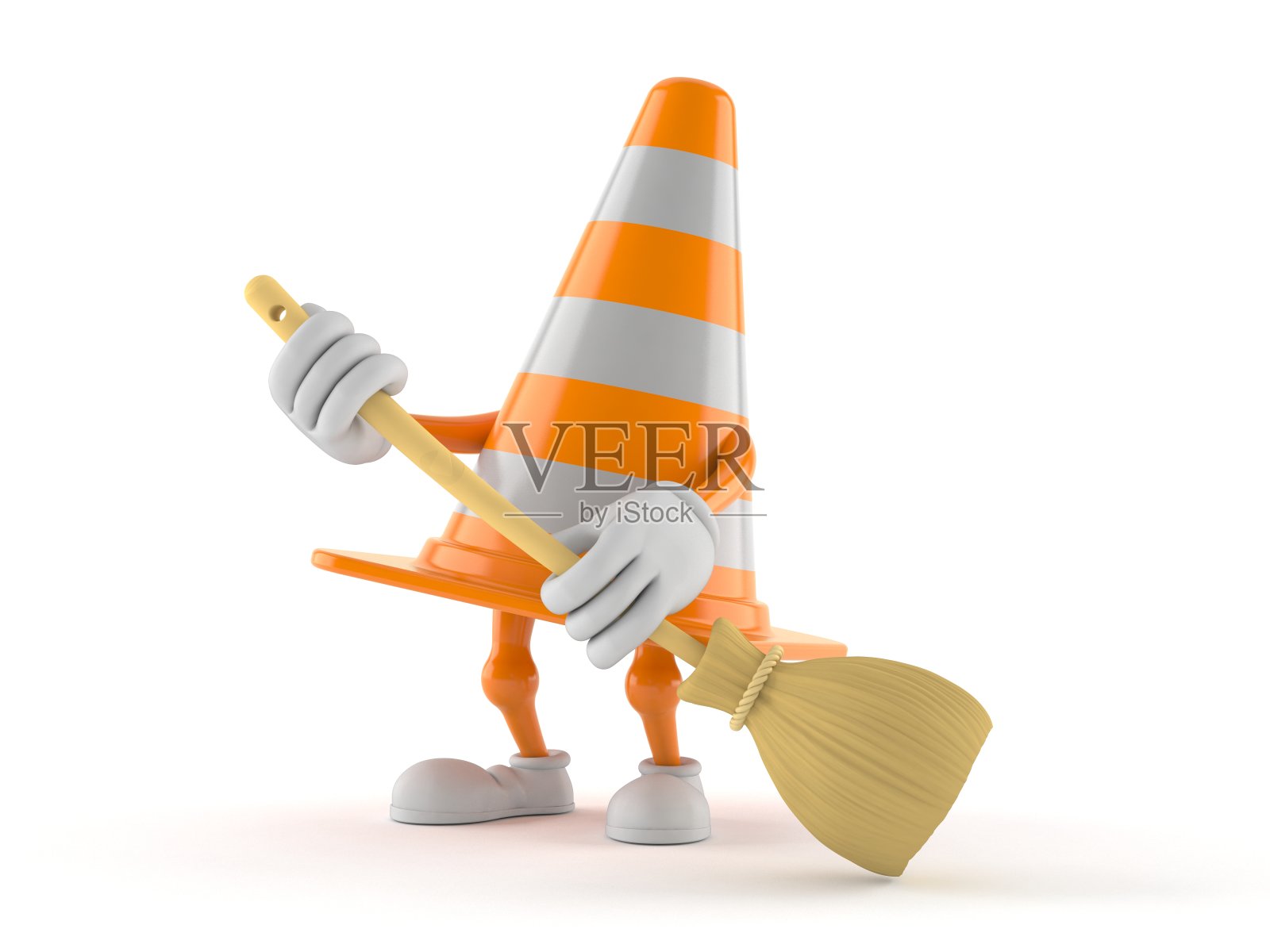 交通锥字符清扫地板照片摄影图片