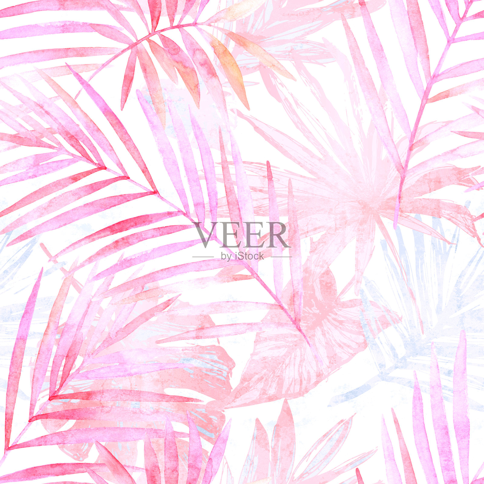 夏季植物无缝图案:热带叶，豹纹，动物皮印粉金色插画图片素材