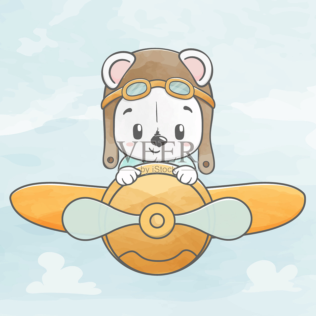 可爱的带有气泡和水彩的大象插画图片素材