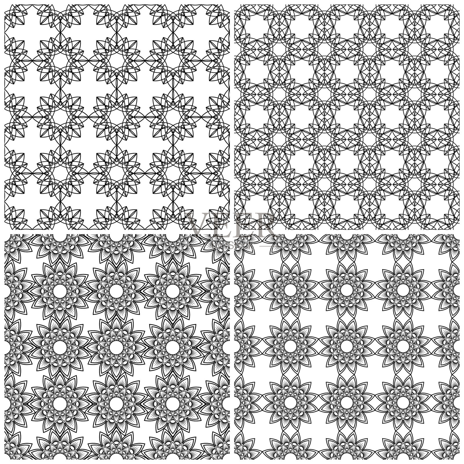 四个无缝抽象的花卉网格插画图片素材