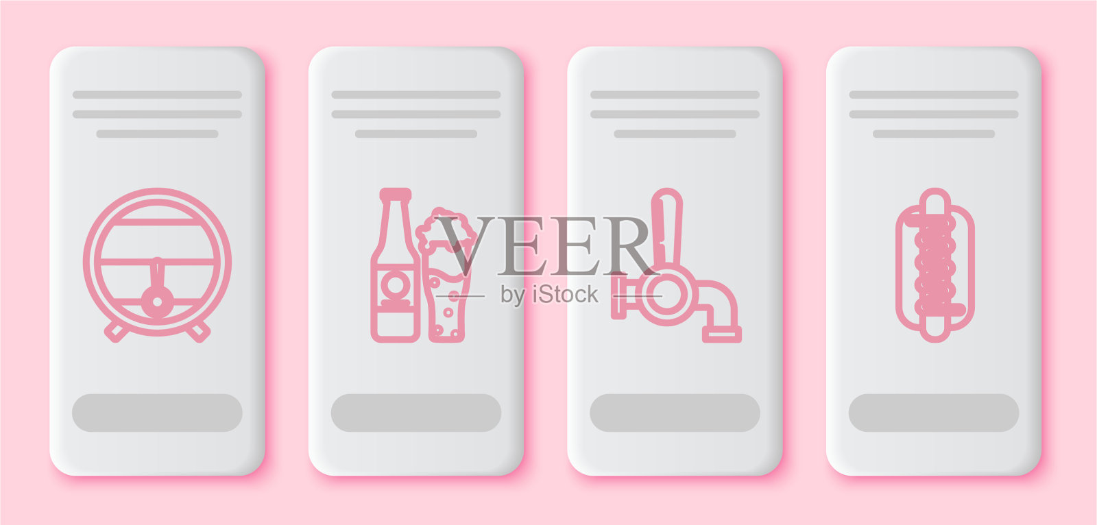 将装有啤酒的木桶放在架子上插画图片素材