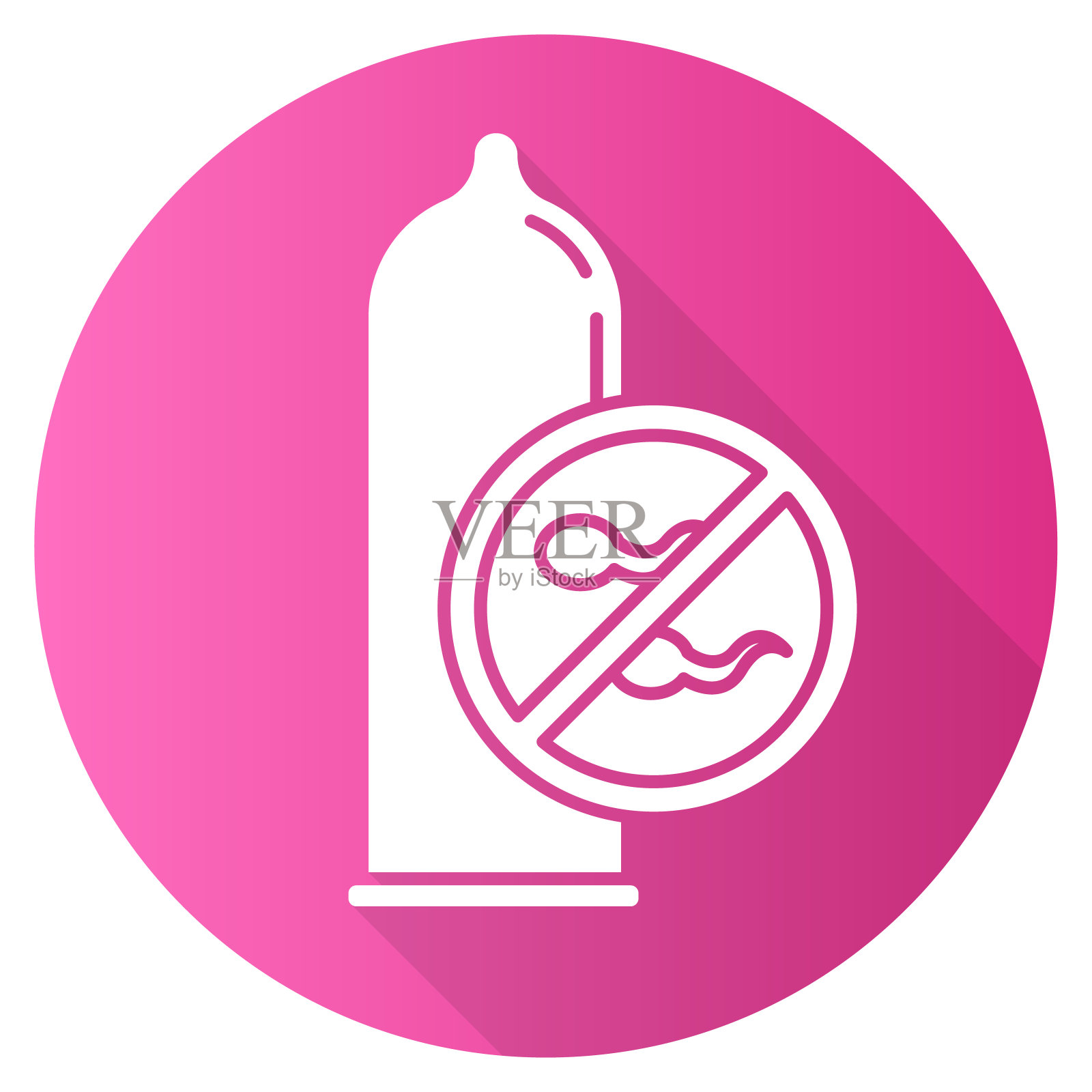 避孕套粉平设计长影字形图标。男性避孕。精子的块。预防意外怀孕。安全的性行为。健康性交的防腐剂。STI的保护。向量轮廓图图标素材